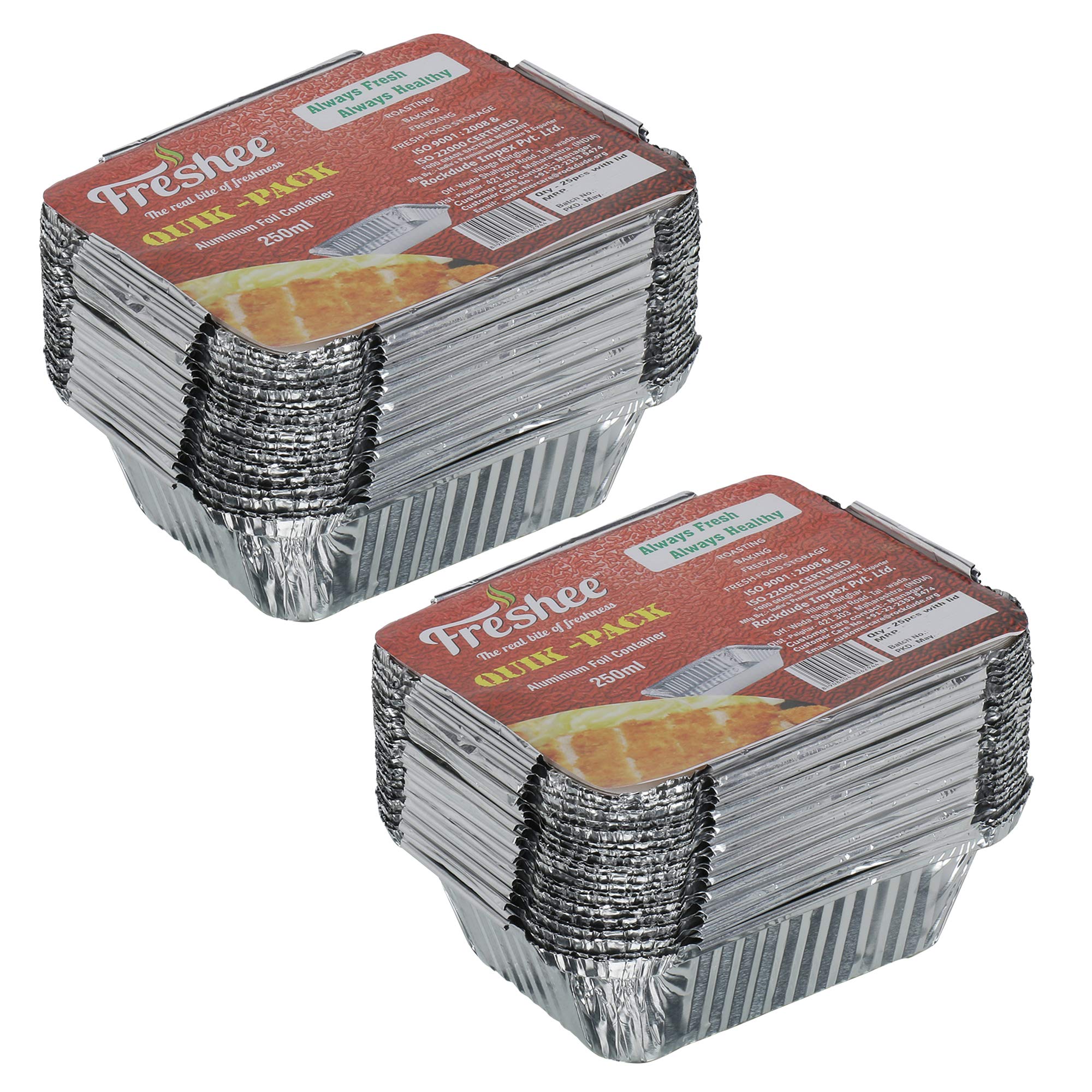 Freshee 50-Pack Aluminum Foil Containers with Lids - 250ml Disposable Food Storage Containers for Meal Prep, Takeout, and Leftovers | Perfect for Restaurants, Catering, and Home Kitchen Use