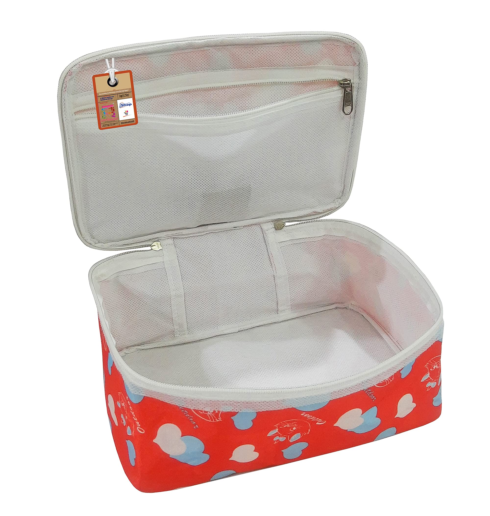 Atorakushon® Fabric Women's Cosmetic Makeup Storage Box - Travel Vanity Toiletry Bag & Wardrobe Organizer with Jewelry Pouch (Multicolor, Pack of 1) - Perfect for Travel, Home Organization & Gift Giving