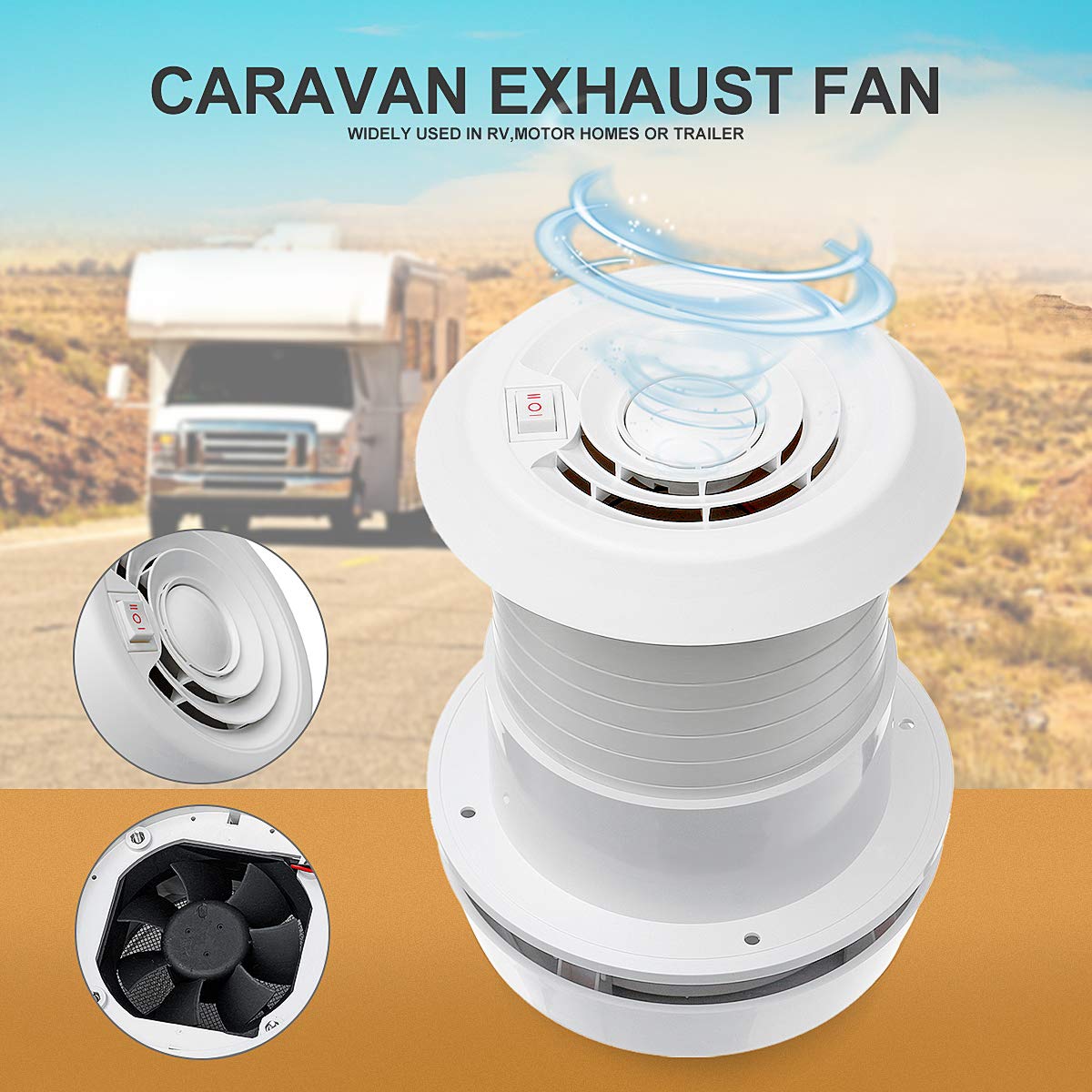 MASO 12V RV Roof Vent Exhaust Cooling Fan - Quiet Energy-Saving Ventilation for Motorhomes, Trailers, Caravans & Home Use | Perfect for Travel, Camping & Indoor Air Circulation (Fan Shell + Fan Included)