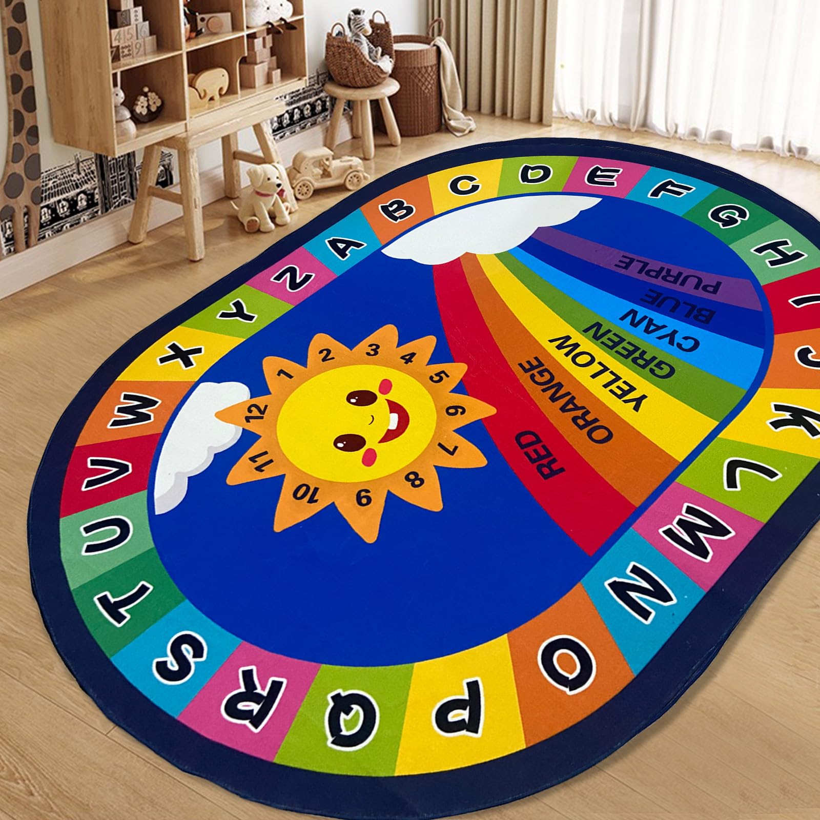 USTIDE Large 6.5x10ft Non-Slip ABC Alphabet Colors Educational Kids Rug - Fun Classroom Play Mat, Learning Area Rug for Bedroom, Playroom, Nursery & Daycare Decor - Perfect for Early Childhood Education and Toddler Play Spaces