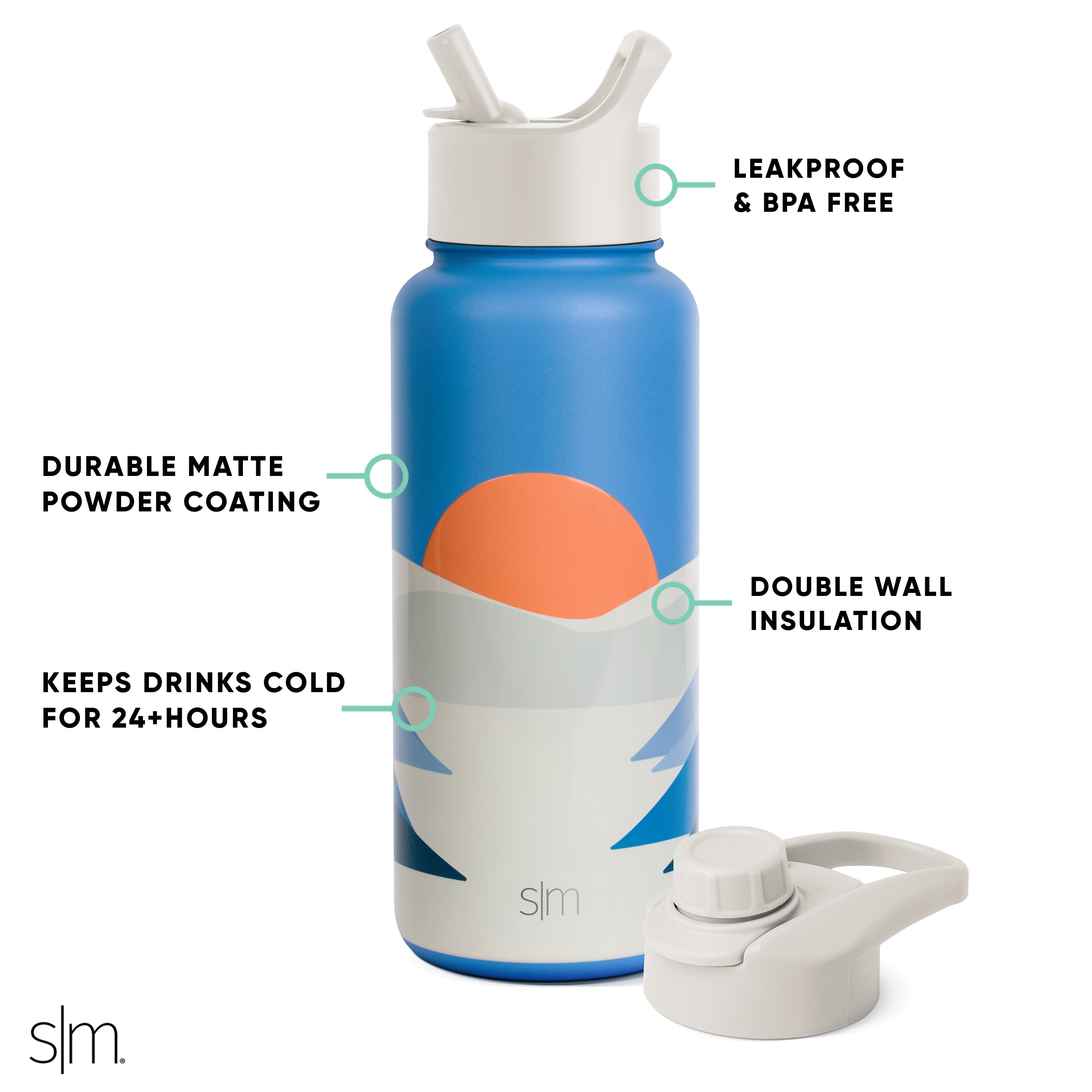 Summit Insulated Water Bottle with Straw & Chug Lid - 32oz Leakproof Stainless Steel Thermos for Gym, Hiking & Outdoor Activities
