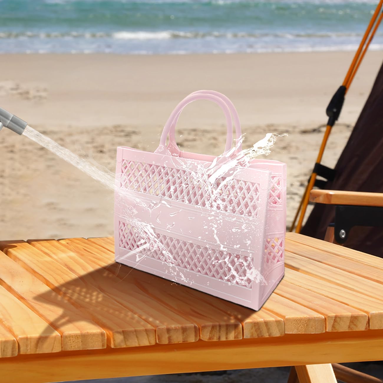 **Waterproof & Sandproof Beach Tote Bag - Large Washable Open Travel Tote for Women - Perfect for Pool, Vacation & Summer Outings**