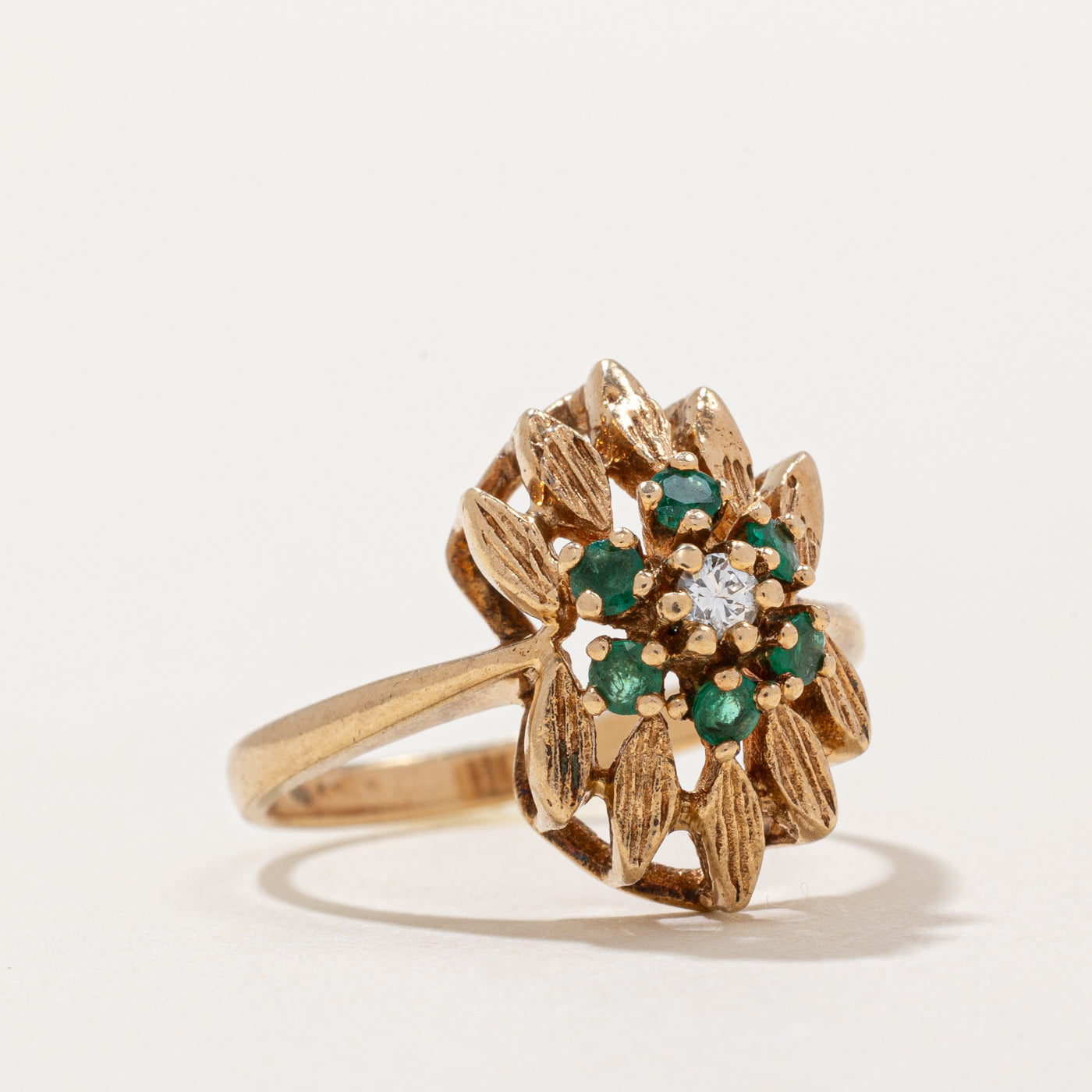 Emerald & Diamond Cocktail Ring | 0.10ctw Genuine Gemstones | Size 7.25 | Elegant Evening Wear & Special Occasion Jewelry