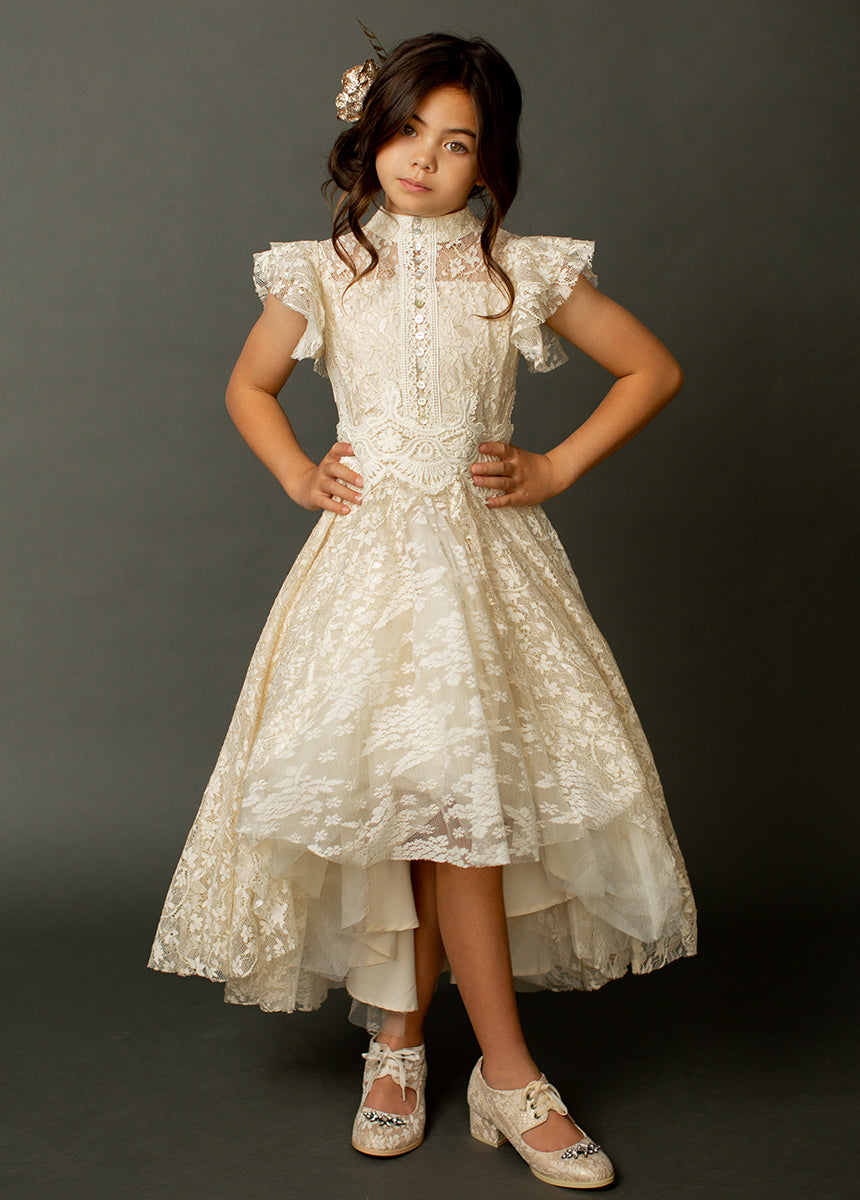 Kristy Women's Cream Metallic Petticoat Dress - Elegant Vintage Style for Parties, Weddings & Special Occasions