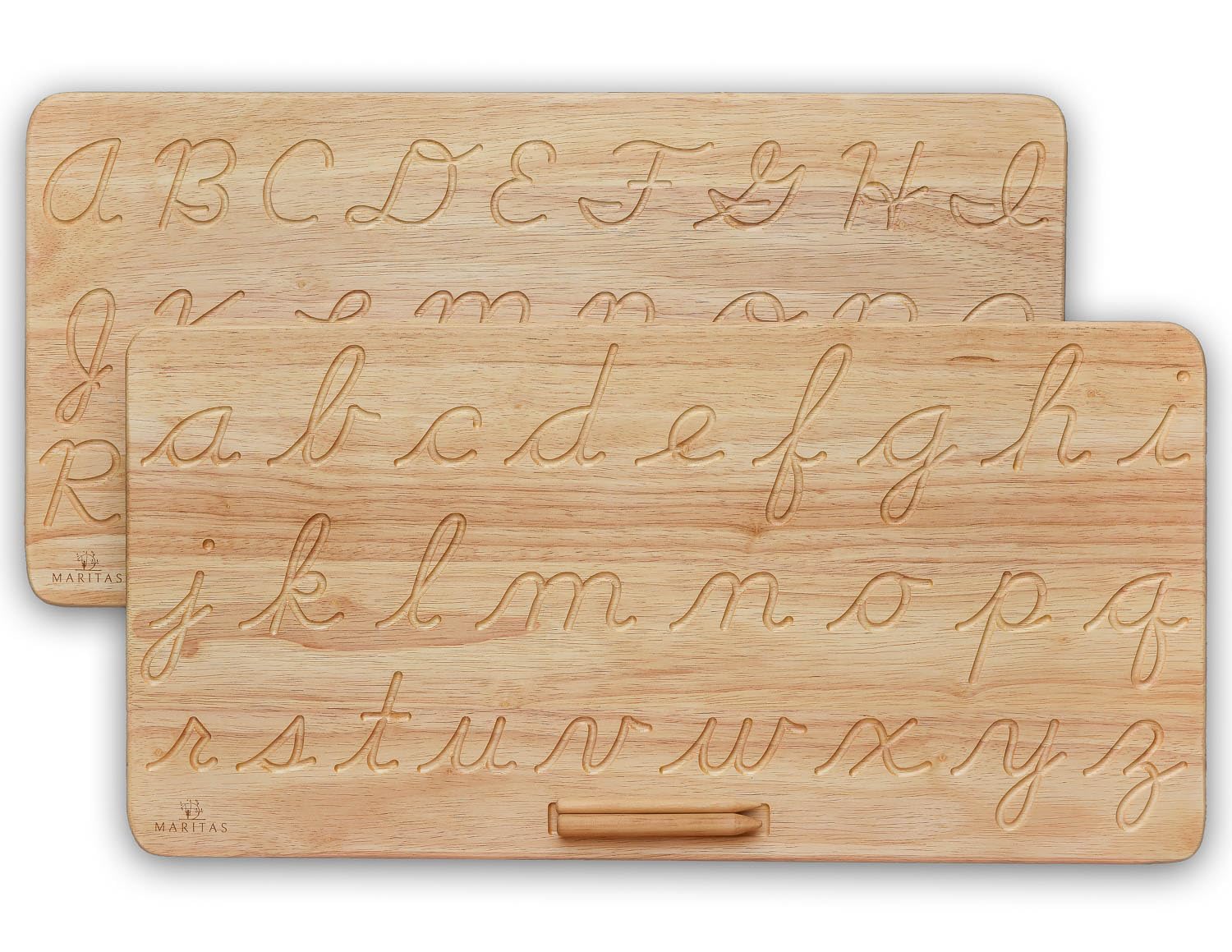 Montessori Wooden Cursive Alphabet Tracing Board - Reversible Uppercase & Lowercase Letters - Learn to Write Educational Toy for Kids Ages 3+ - Perfect for Homeschooling, Preschool Learning & Writing Practice at Home