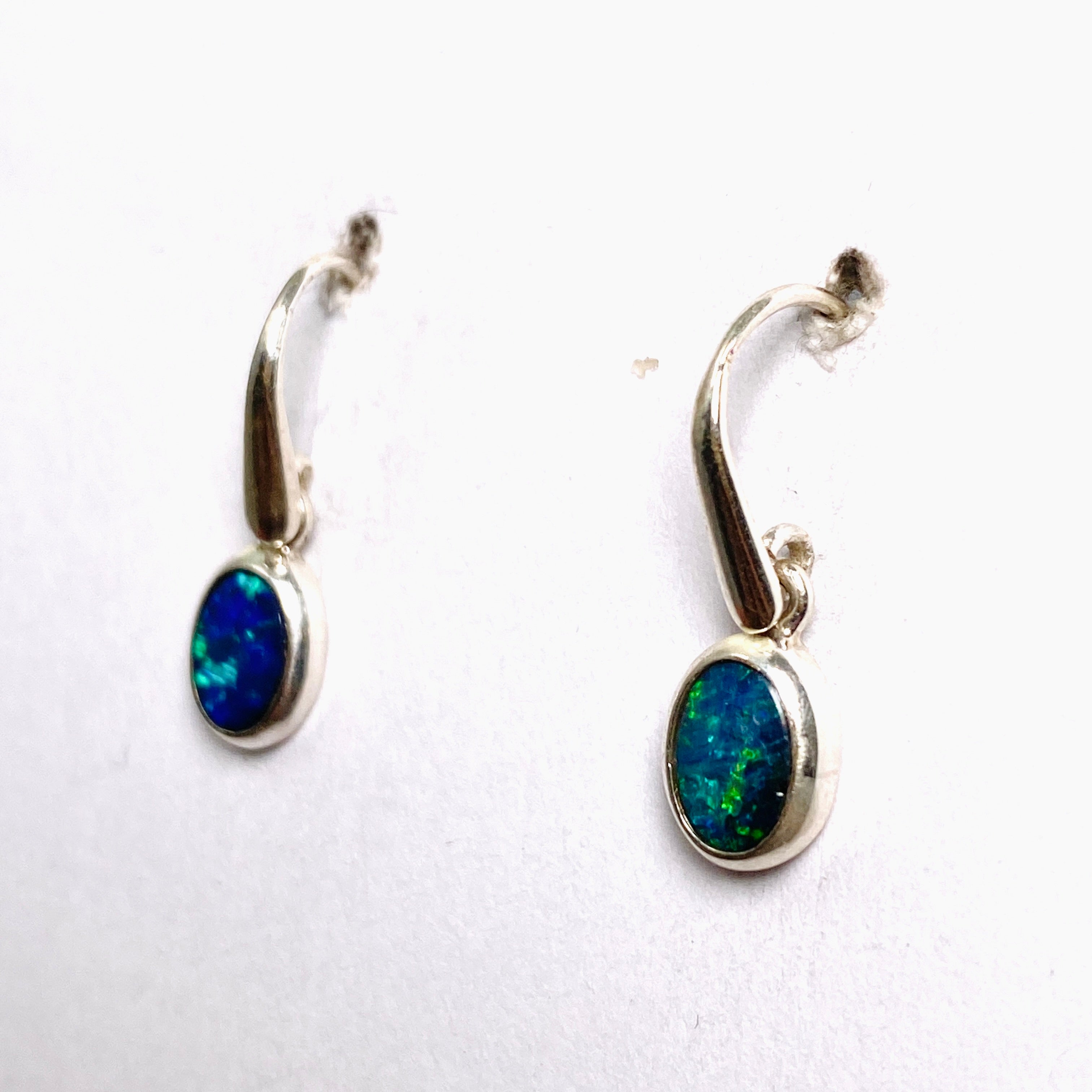 Opal Doublet (Lightning Ridge) Oval Cabochon Earrings PEGJ305 - Natural Australian Gemstone Jewelry for Women, Perfect for Weddings & Special Occasions