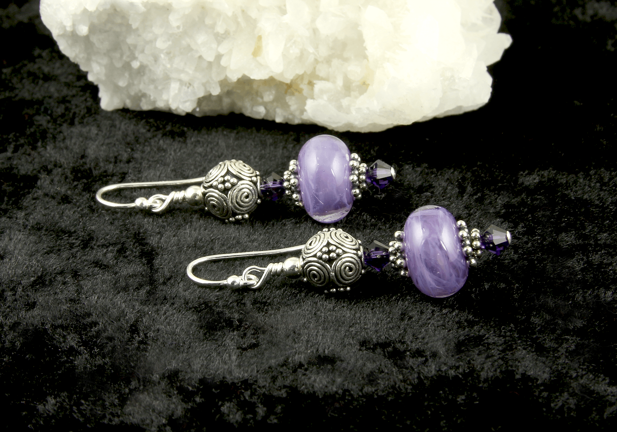 Handmade Orchid Purple Lampwork Glass Bead Earrings for Women – Elegant Dangle Earrings for Parties, Weddings & Special Occasions