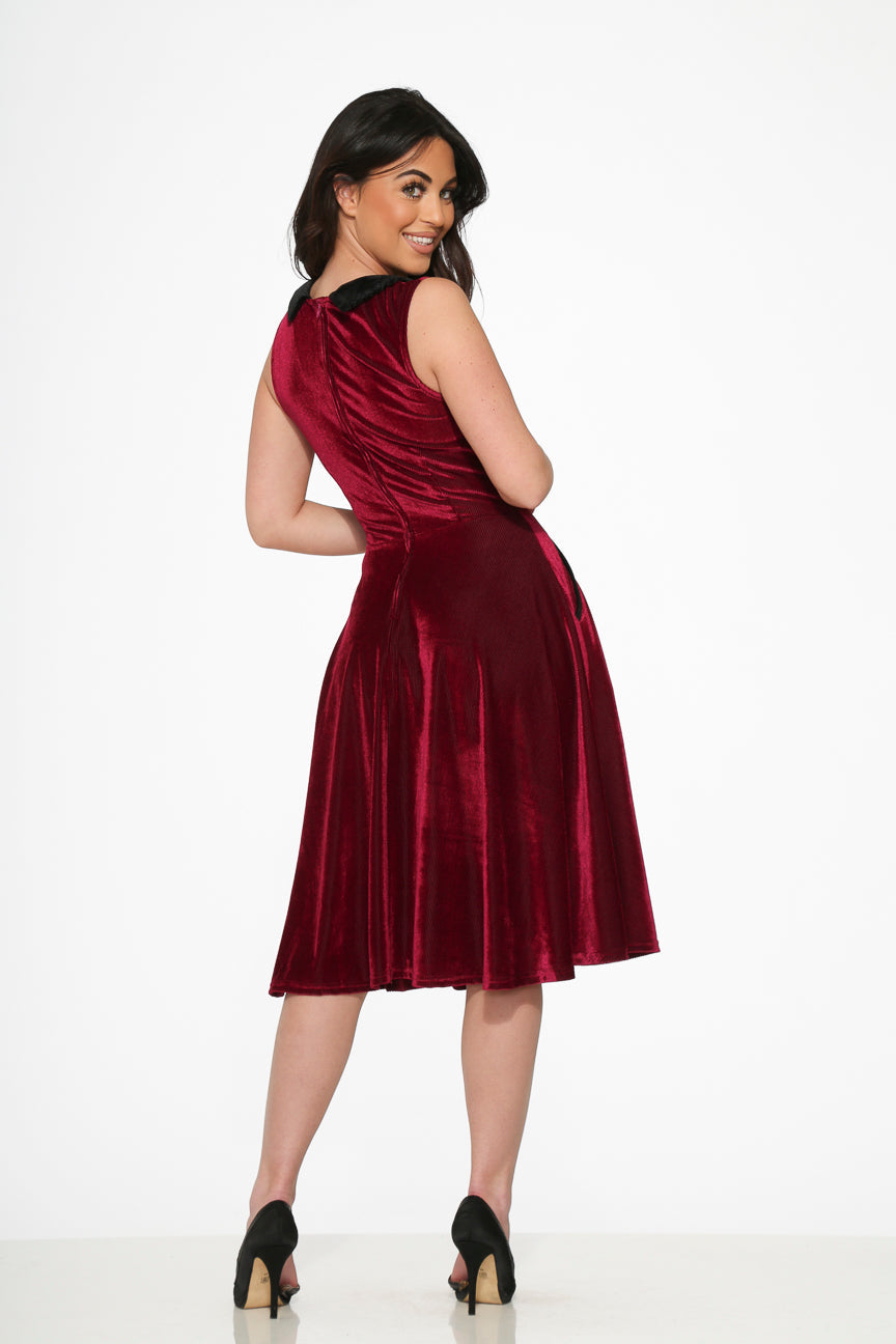 Elegant Purple Swing Dress with Black Collar - Perfect for Parties, Weddings & Special Occasions