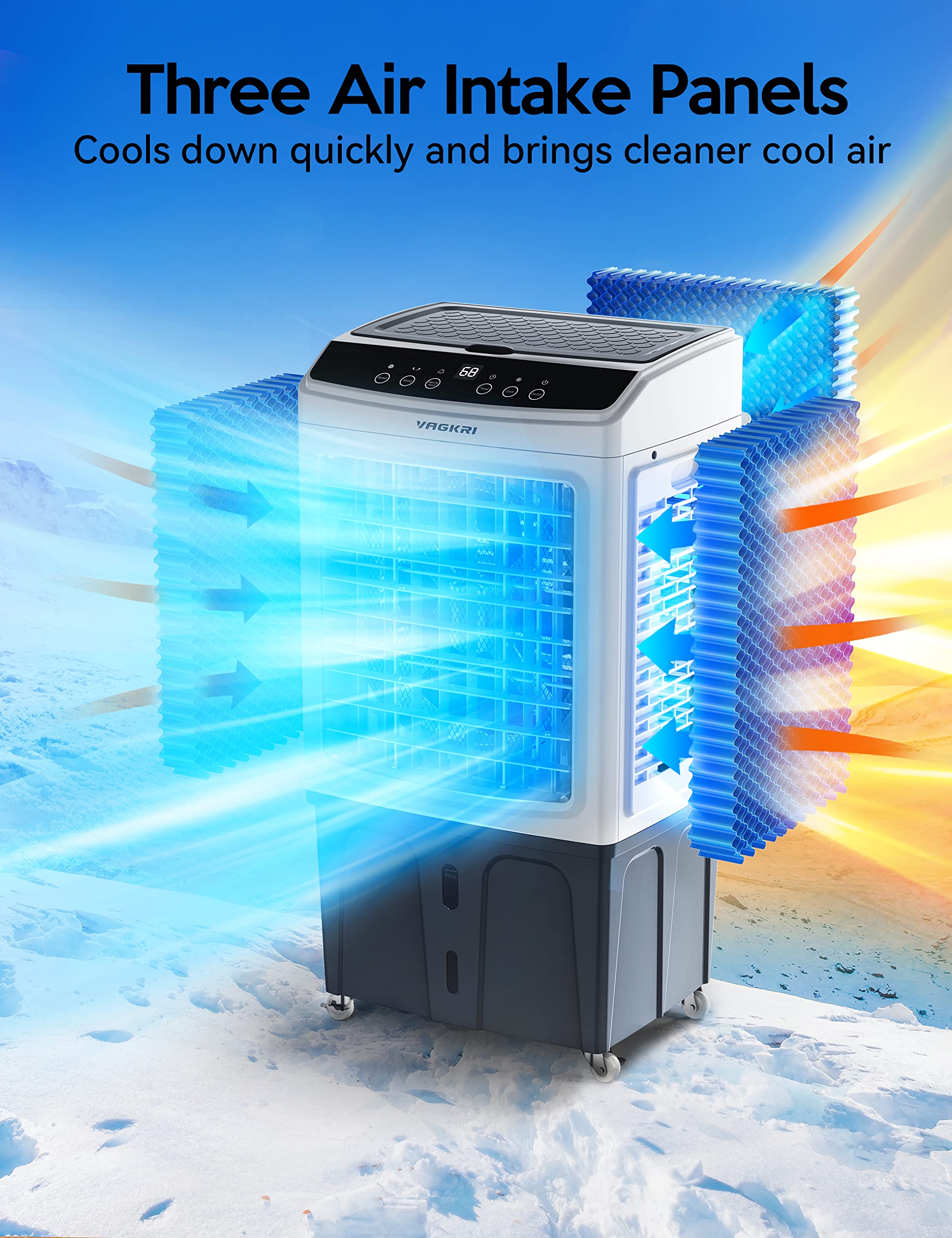 VAGKRI 2200CFM Evaporative Air Cooler with Remote Control - 120° Oscillation, 24H Timer, 3 Speed Modes - 9.2 Gallon Water Tank for Indoor & Outdoor Cooling - Perfect for Home, Office, Patio, and Garage Use