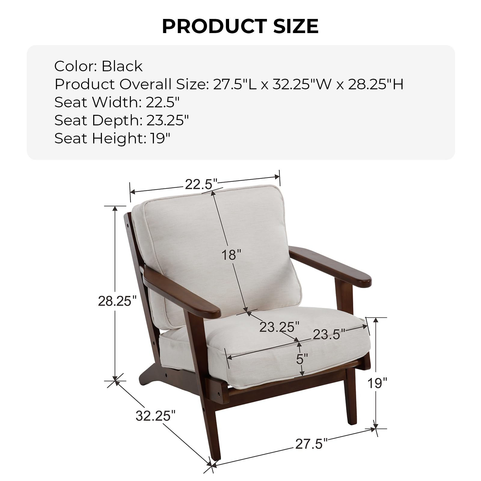 Mid Century Modern Accent Chair - Solid Wood Frame Upholstered Armchair for Living Room, Bedroom & Reading Nook - Elegant Beige Fabric Lounge Chair - Perfect for Home Office, Apartment Decor & Cozy Sitting Areas