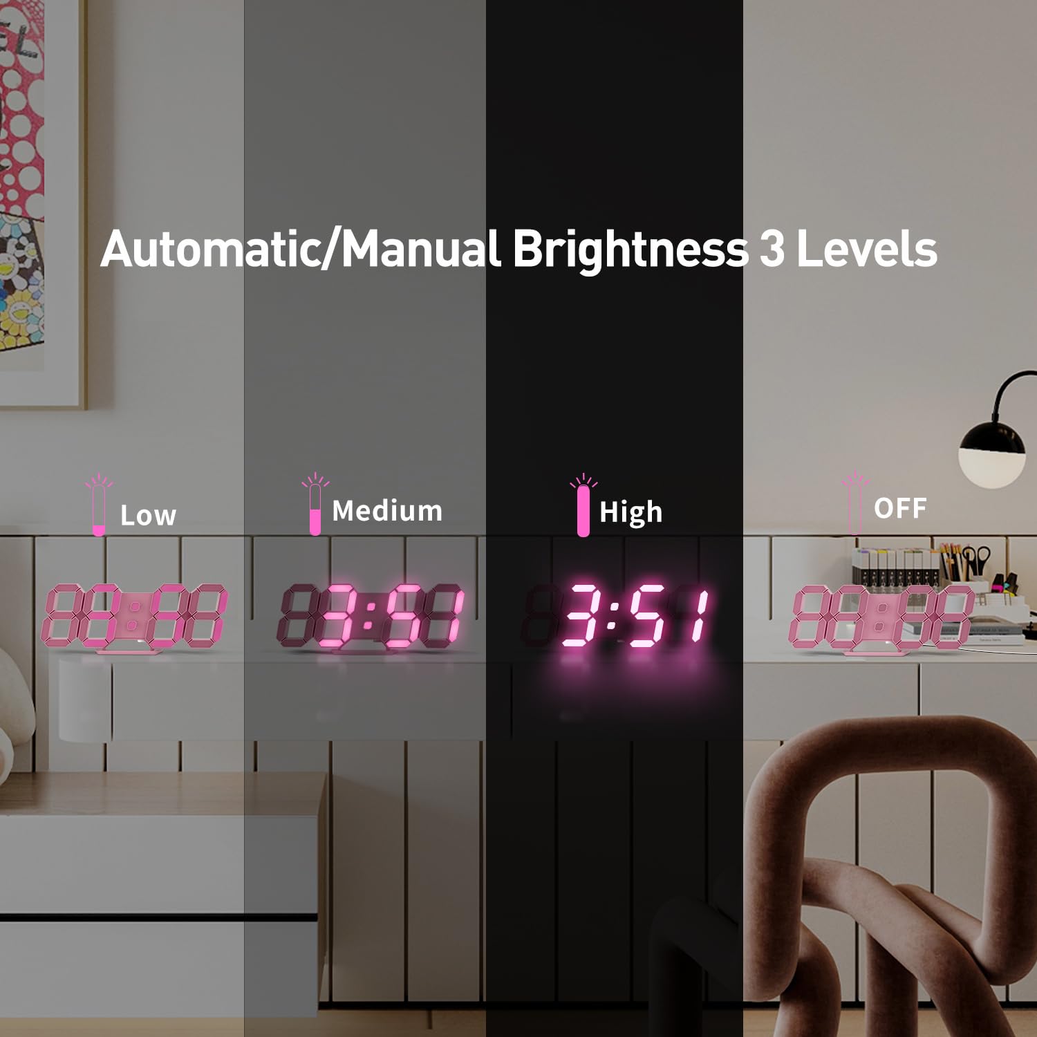 COVERY 10'' Pink Digital Wall Clock with 3D LED Display - Large Numbers, Alarm, Snooze, Temperature, Nightlight & Remote Control | Perfect for Girls Room, Bedroom Decor & Valentine's Gift