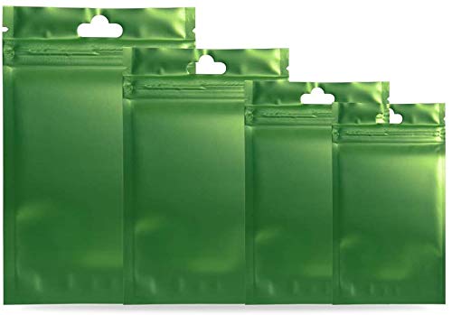 100PCS Green Metallic Matte Plastic Food Storage Bags - 3.5x6 Inch Aluminum Foil Zipper Bags for Snacks, Coffee, Tea & Dry Goods | Airtight & Moisture Proof Packaging Solution for Home & Commercial Use