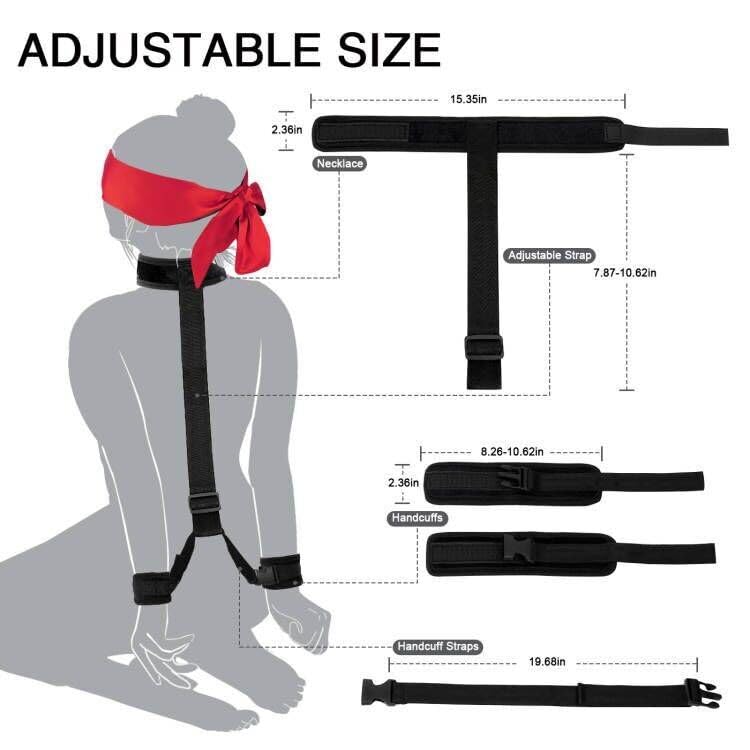 Adjustable BDSM Bondage Restraints Set - Neck to Wrist Cuffs for Couples Play | Soft Leather SM Sex Toys with Blindfold | Perfect for Bedroom Games, Roleplay & Spicing Up Relationships