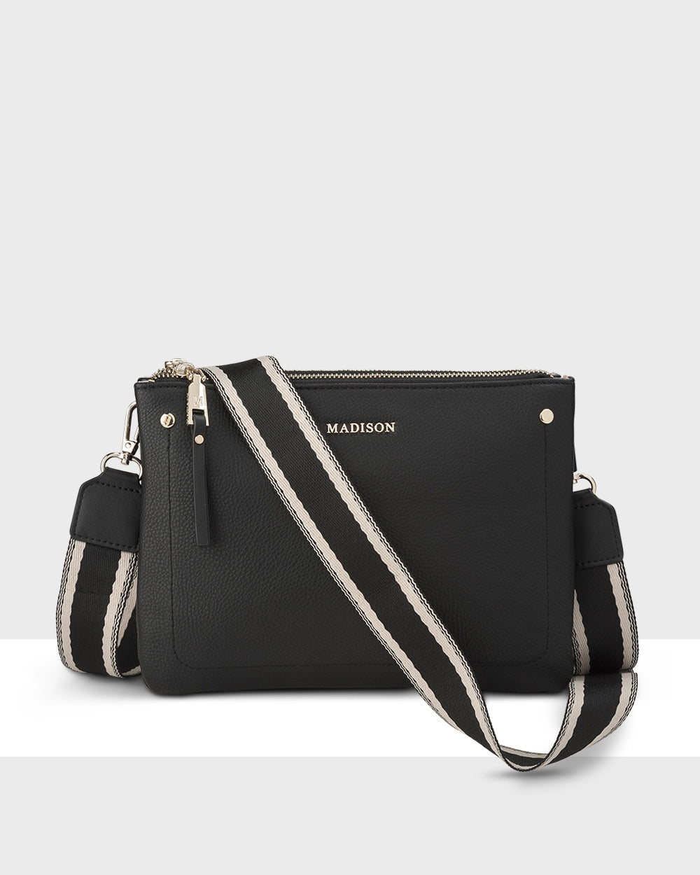 Charlotte Double Zip Crossbody Bag with Adjustable Stripe Strap - Stylish & Functional Purse for Women, Perfect for Travel, Work & Everyday Use