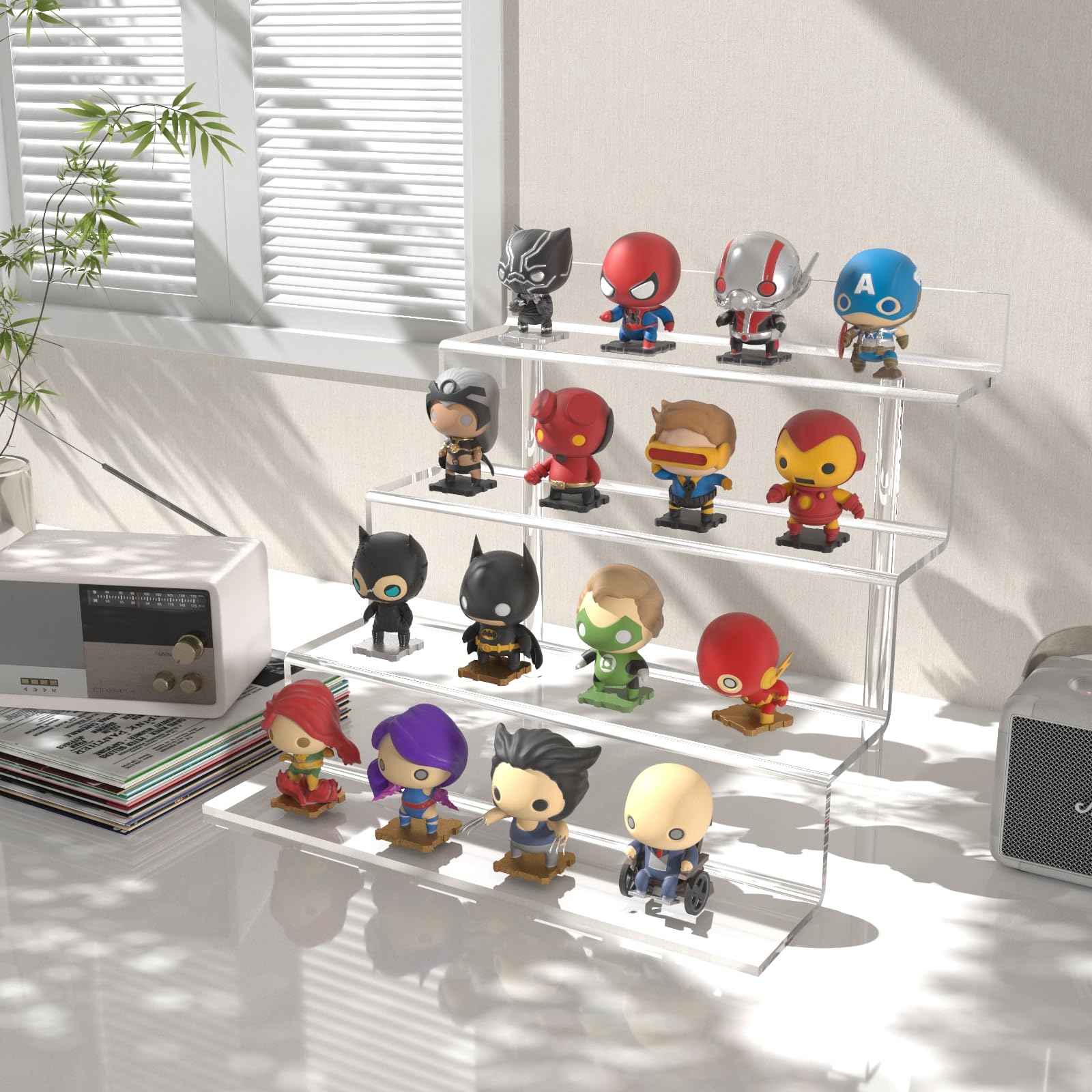 2 Pack Clear Acrylic Risers Display Stands - 4 Tier 9