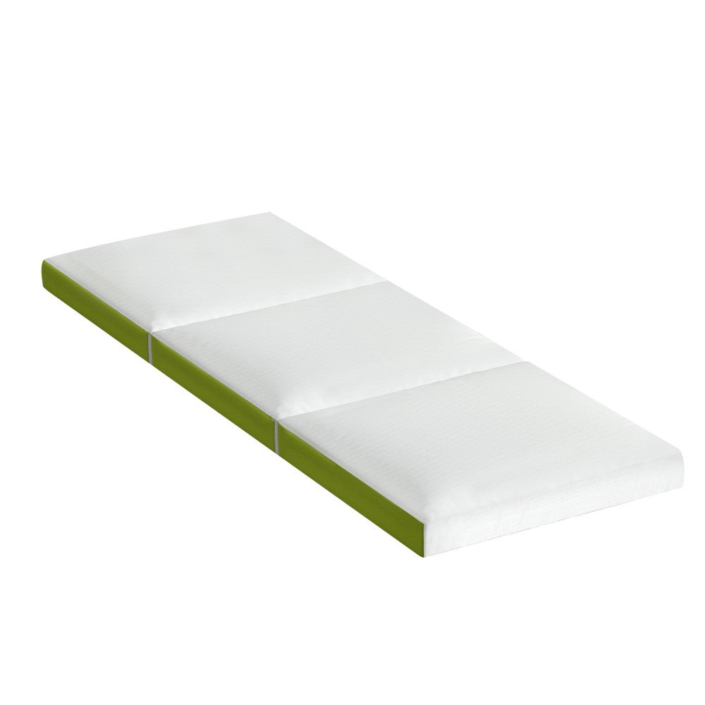 Foldable Mattress for Camping & Travel - Tri-Fold Single Bed Mat with Carry Handle, Lightweight & Portable - Perfect for Outdoor Adventures, Guest Beds & Small Spaces (Green)