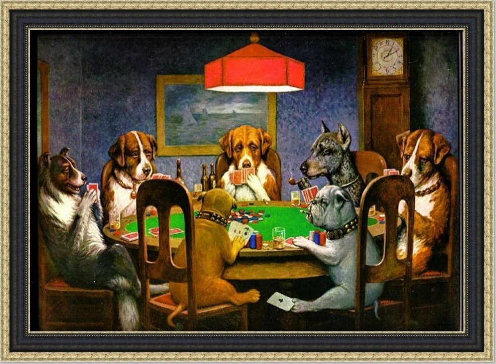 Cassius Marcellus Coolidge Dogs Playing Poker Oil Painting Reproduction - Premium Giclee Canvas Wall Art Print (24x36 Inches, Frame 968) - Perfect for Home Decor, Game Room, Office & Man Cave