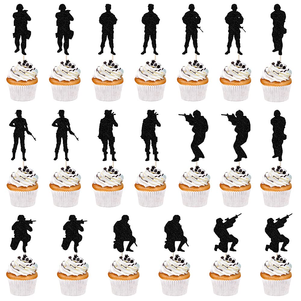 20PCS Military Themed Cupcake Toppers - Soldier Birthday Cake Decorations, Veteran's Day Party Supplies, Men's Army Themed Celebration Decor - Perfect for Military Birthday Parties, Veterans Day Events & Patriotic Dessert Displays