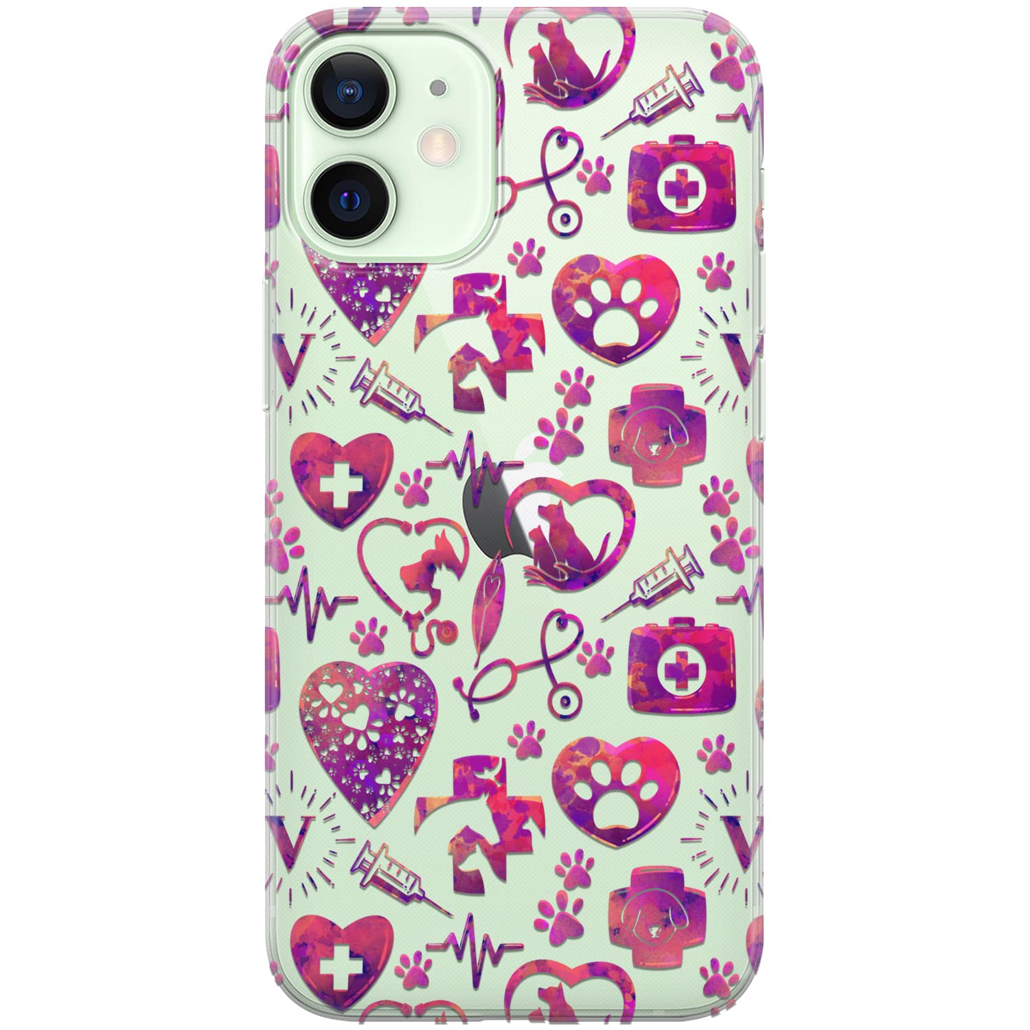 Durable Shockproof Cat & Dog Design TPU Phone Case for iPhone 15 Plus/14/13 Pro Max/12 Mini/SE/11/Xr/Xs/8/7 - Slim Transparent Protective Cover for Veterinarians & Pet Lovers - Perfect for Veterinary Clinics, Pet Hospitals & Animal Care Professionals