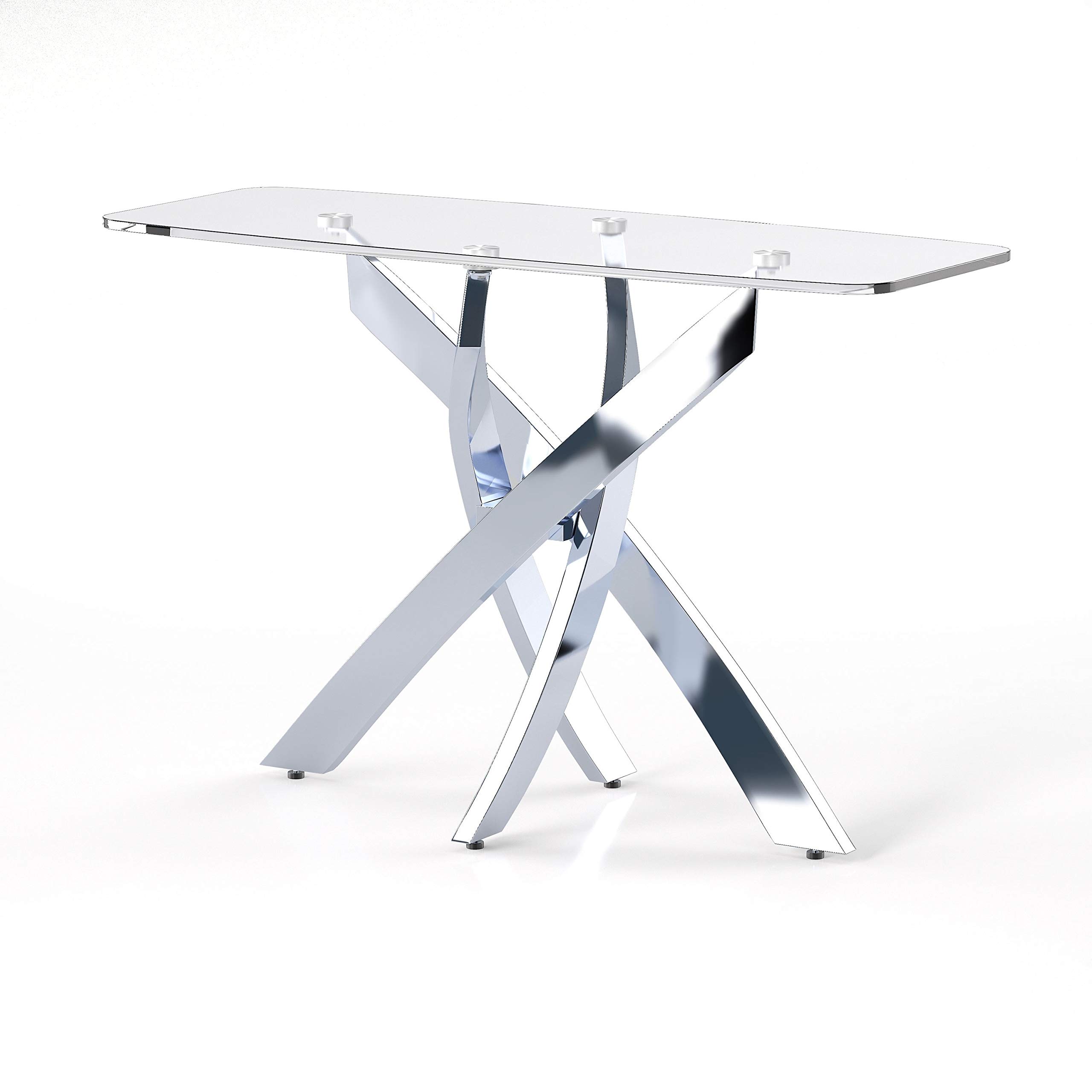 ZCYINGQ Modern Metal X-Cross Sofa Table - Silver Finish with Tempered Glass Top - Contemporary Transitional Design - Perfect for Living Room, Bedroom or Office Use