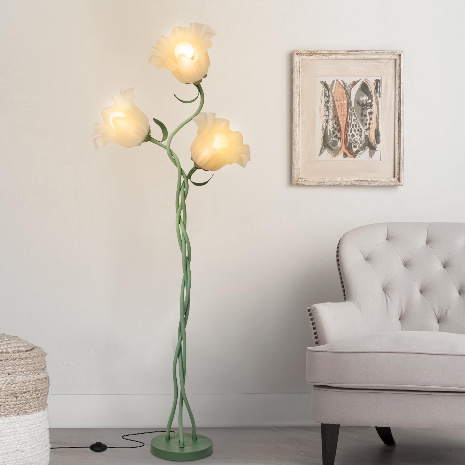 Fuzzbopn Modern Floor Lamp - Adjustable Tall Reading Light with 3-Color Temperature LED Bulb, Flexible Neck for Living Room, Bedroom & Office Decor (Green) | Perfect for Reading, Relaxing & Ambient Lighting