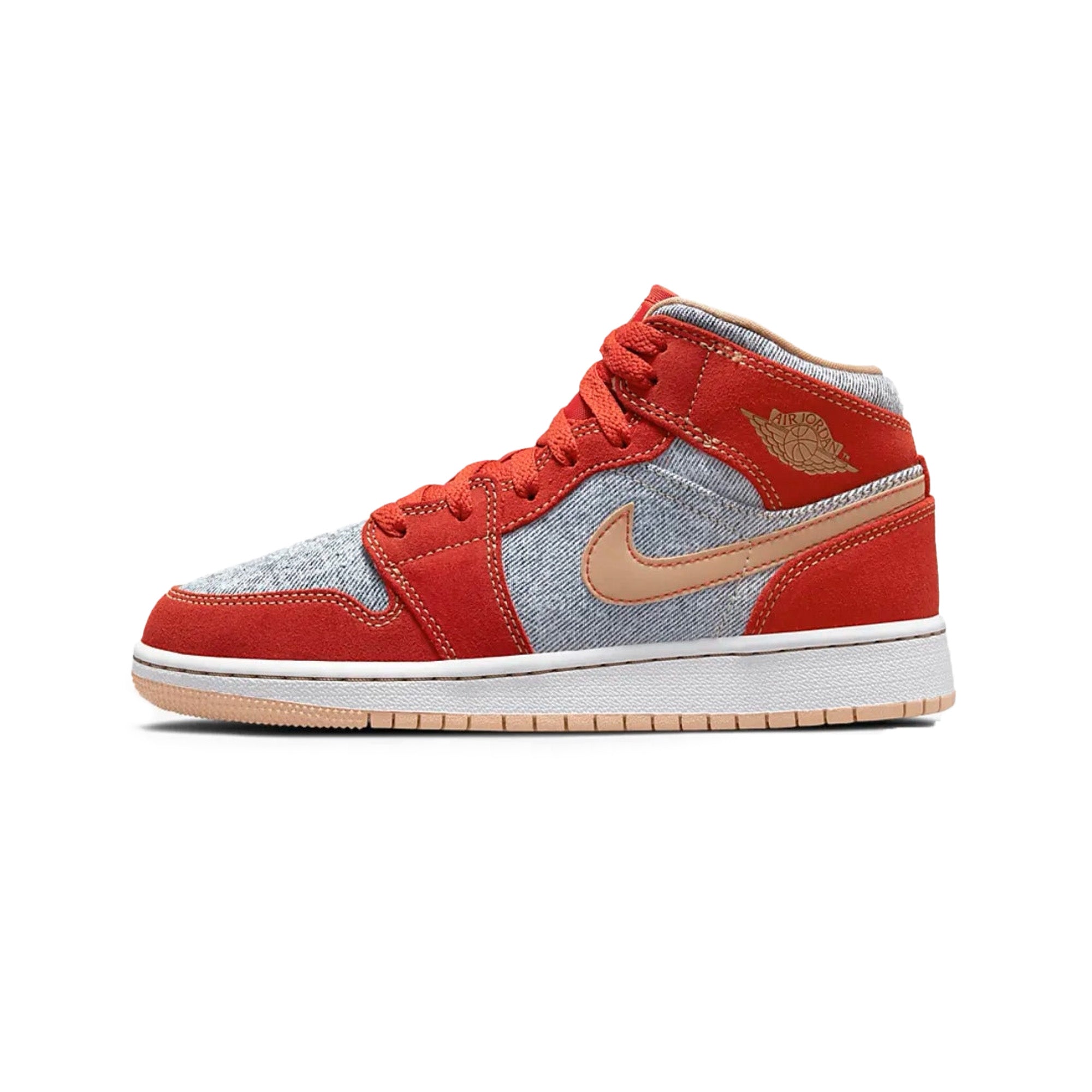 Air Jordan 1 Mid 'Denim Red' GS Sneakers for Girls (2021) - Stylish Basketball Shoes for School, Sports & Casual Wear