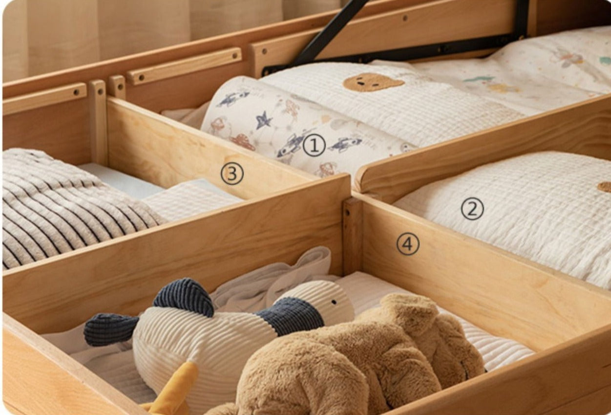 Solid Wood Bear Box Bed - Handcrafted from Premium Beech & Oak - Durable & Stylish Storage Solution for Kids' Rooms, Nurseries, and Cabin Decor