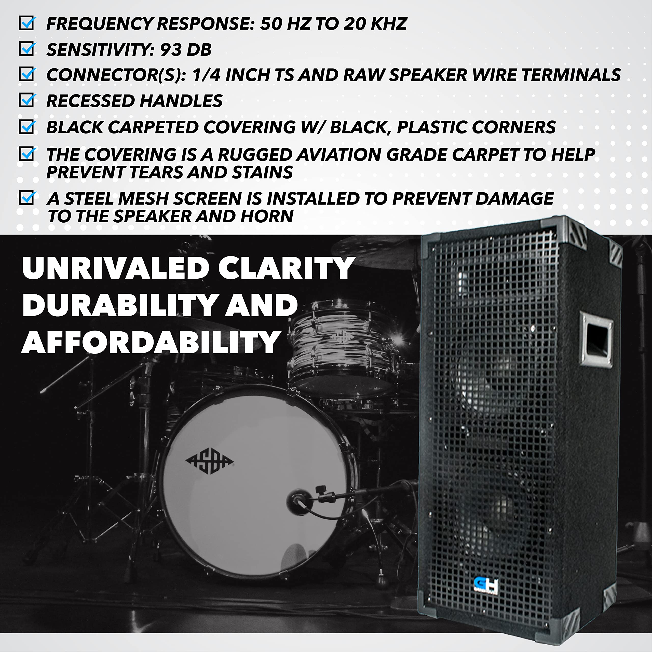 Grindhouse GH28L Passive Dual 8 Inch 2-Way PA/DJ Loudspeaker Cabinet - 900 Watt Full Range Speaker for Live Sound, DJ Sets, and Band Performances