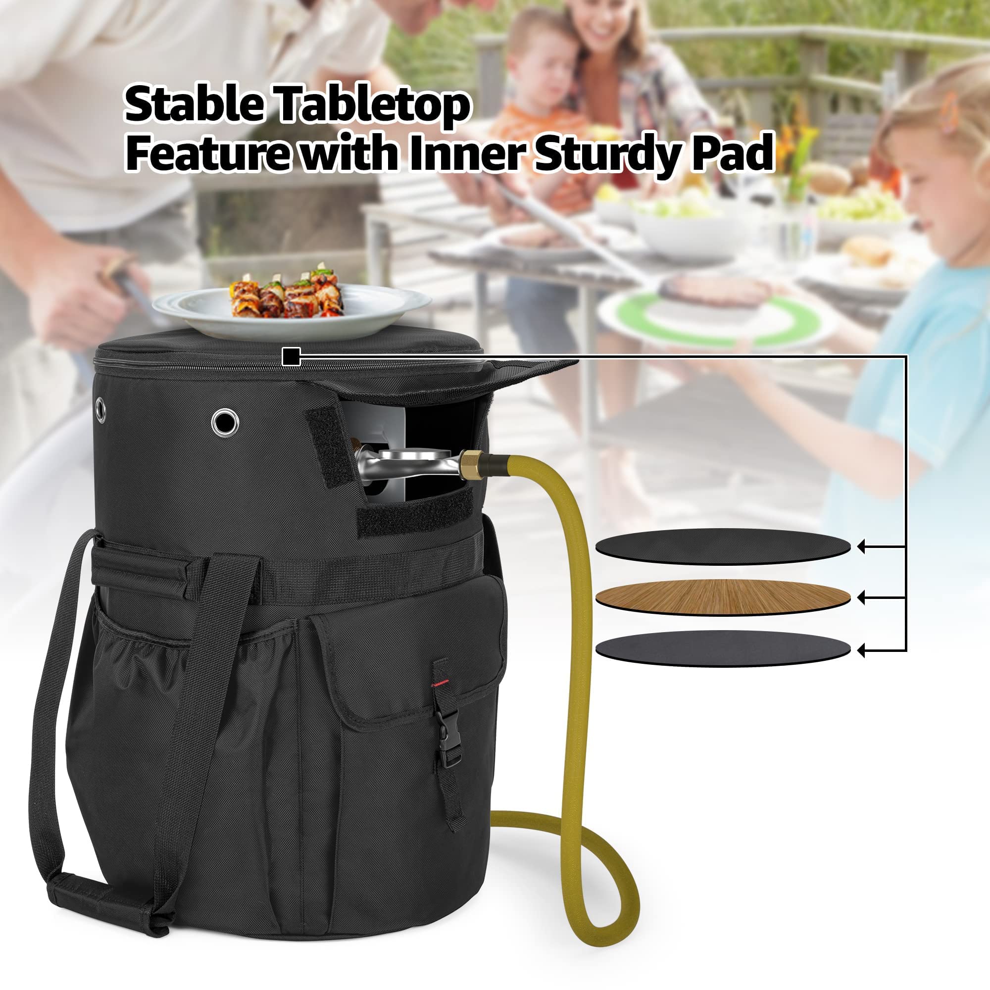 Portable SAMDEW BBQ Camp Grill & 20 lb Propane Tank Storage Bag - Durable Black Carrying Case for Outdoor Cooking, Tailgating & Camping Trips
