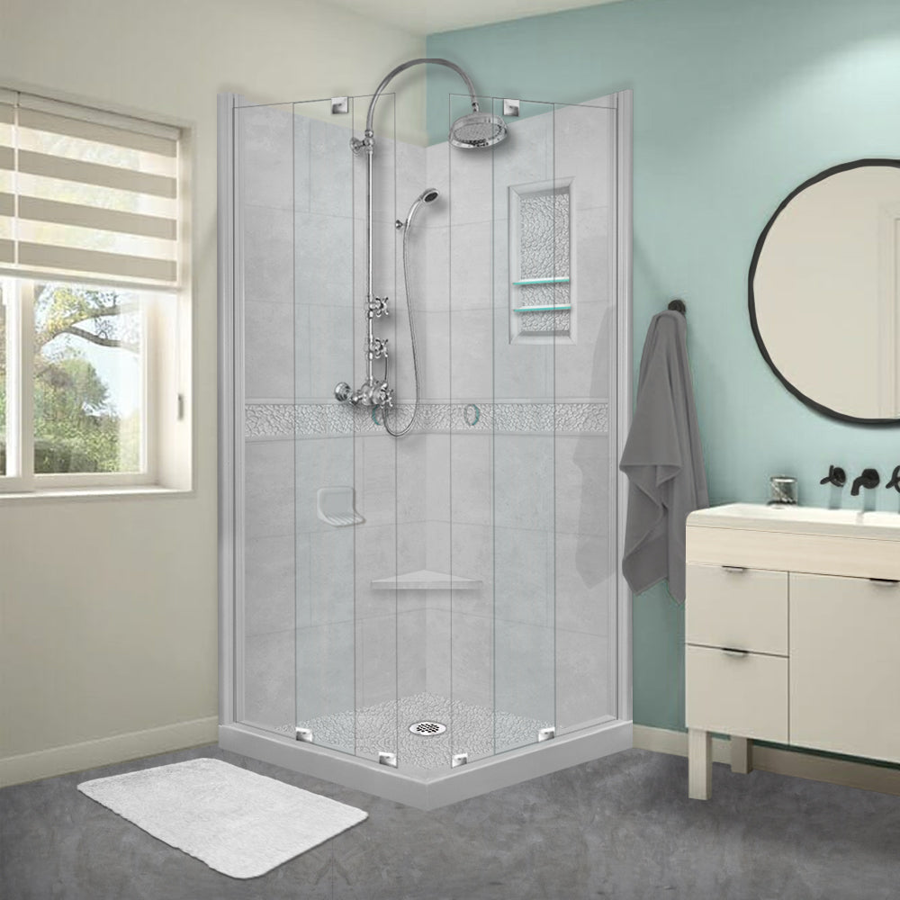 Pebble Portland Cement Corner Shower Enclosure Kit - Waterproof & Durable Bathroom Shower Stall for Modern Homes, Spa & Luxury Bathroom Renovations