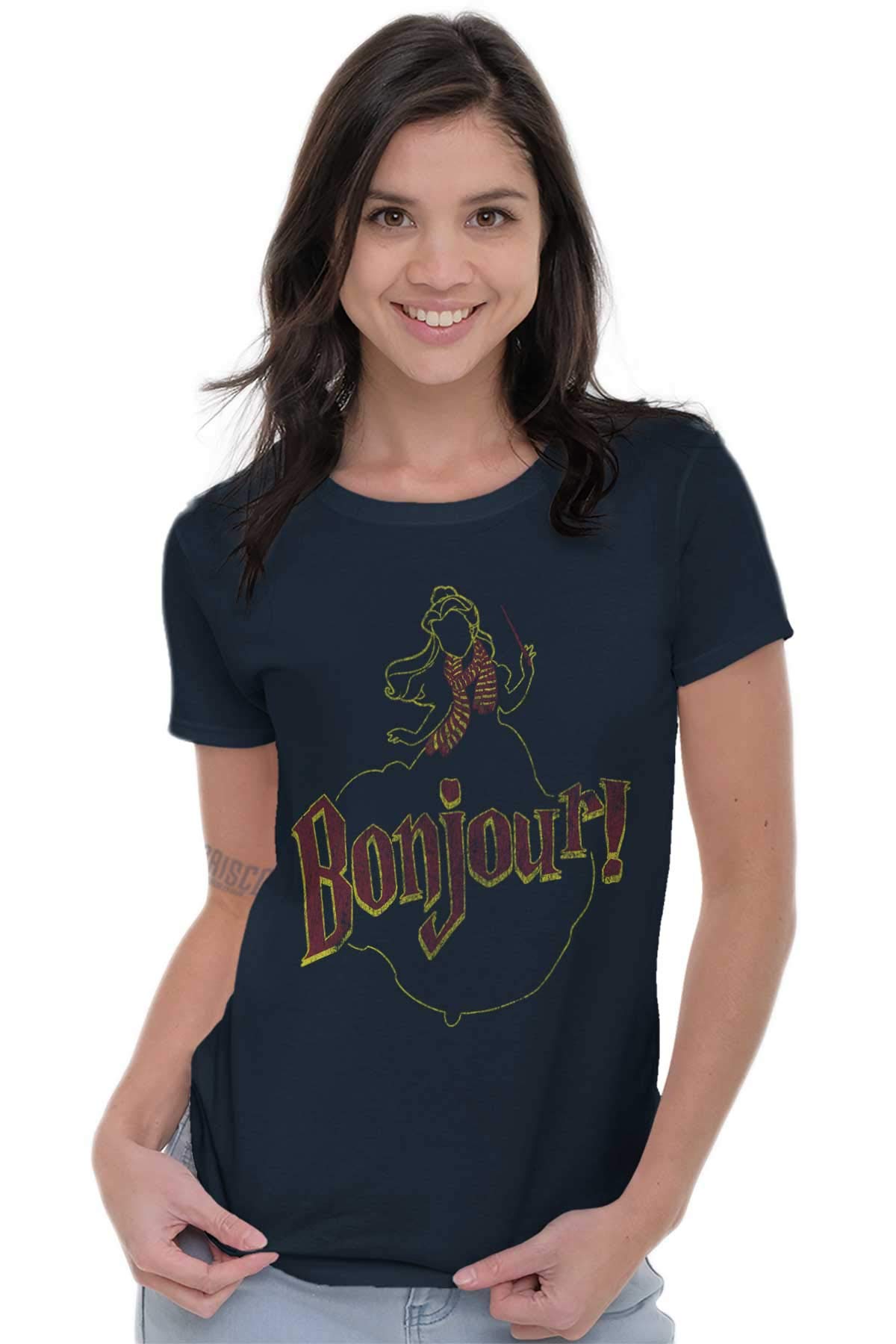 Funny Beauty Bonjour French Princess Women's Graphic Tee - Trendy Junior T-Shirt for Casual Wear, Girls Fashion & Everyday Outfits
