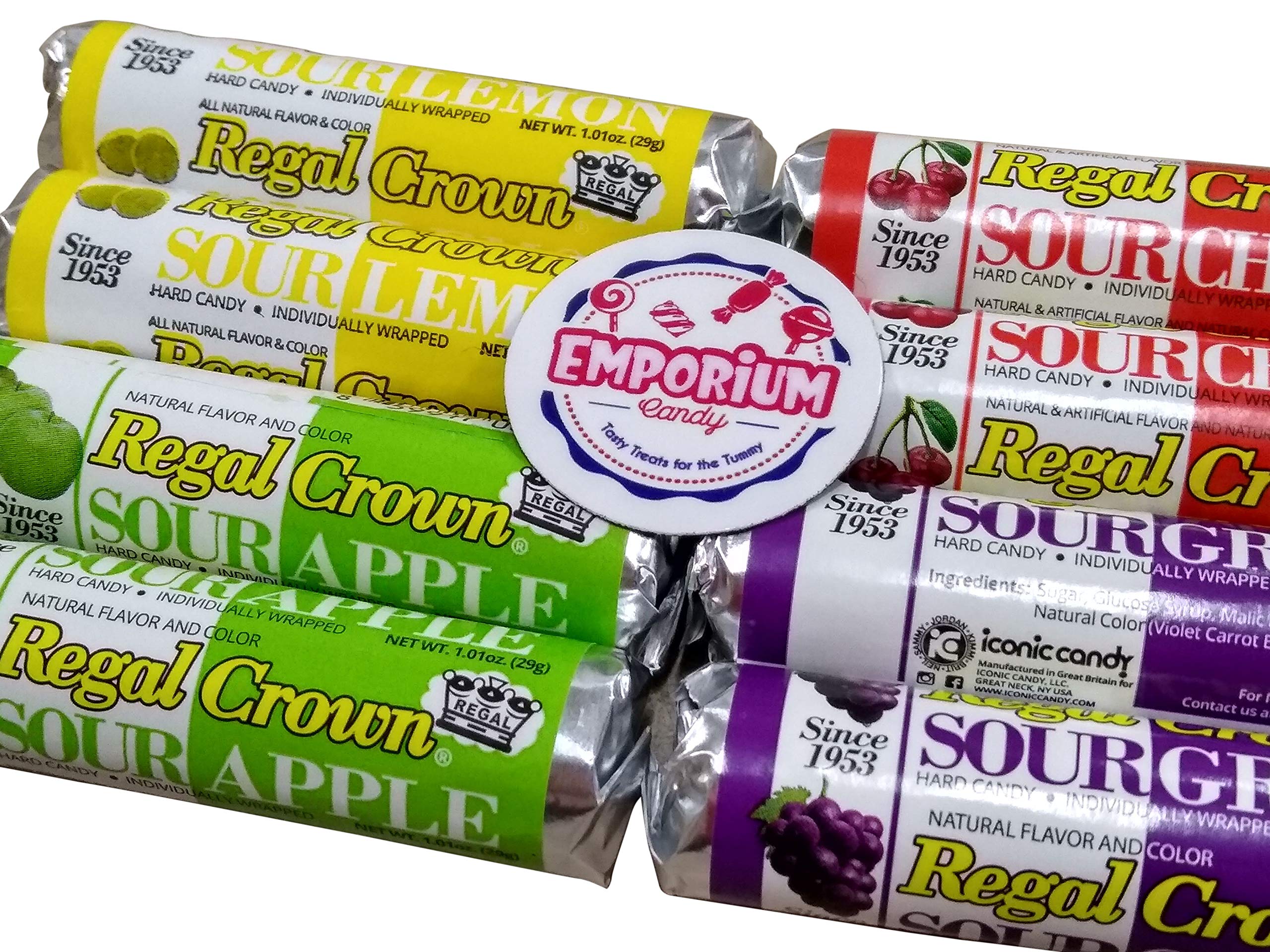 Regal Crown Assorted Candy Rolls - Sour Cherry, Lemon, Apple & Grape Flavors (8 Rolls Total) | Bulk Candy for Parties, Gifts & Movie Nights