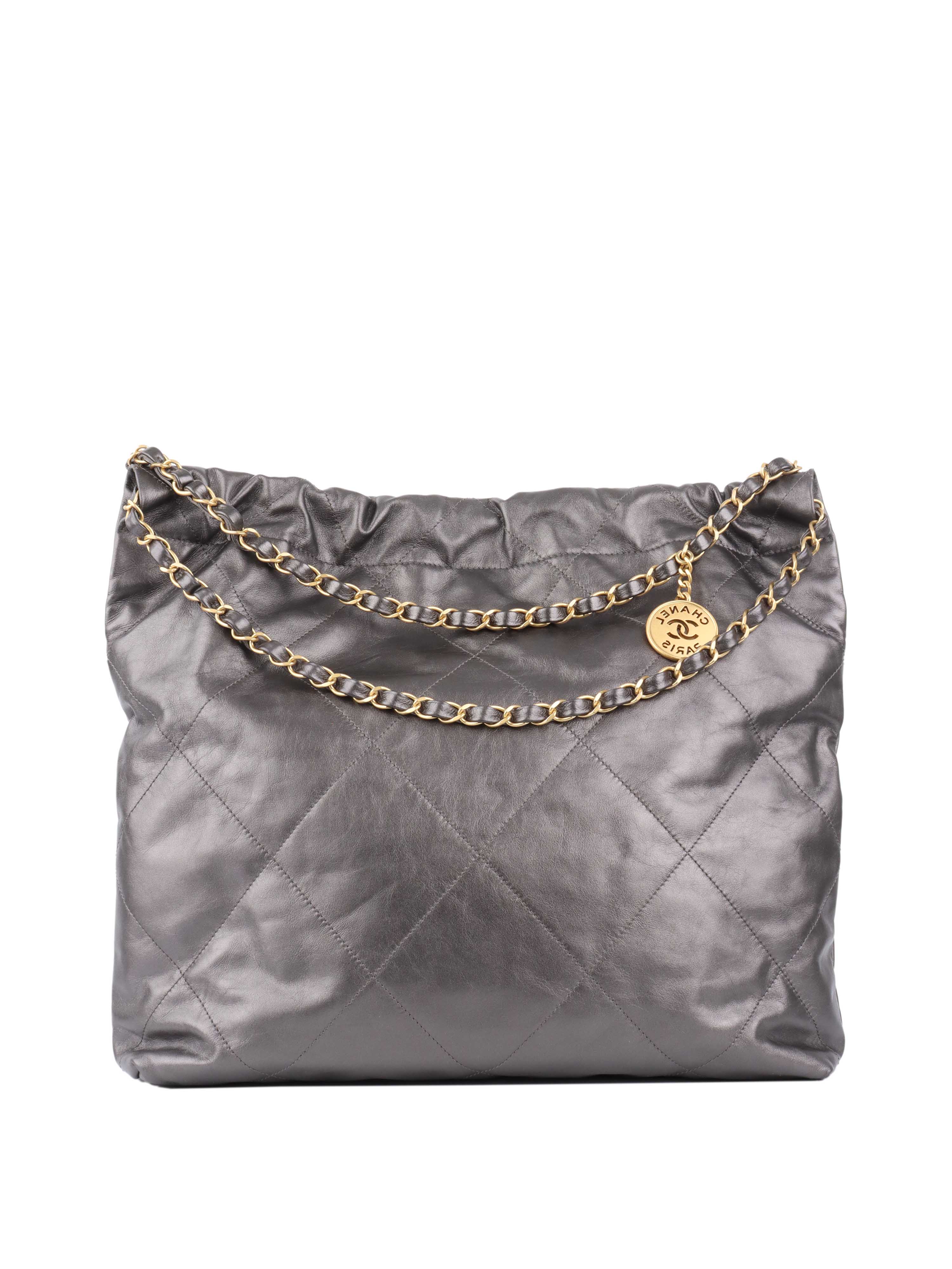 Chanel Metallic Dark Grey 22 Bag - Luxury Designer Handbag for Women | Perfect for Evening Events, Parties & Special Occasions