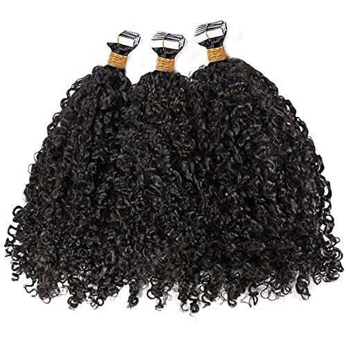 Brazilian Remy Human Hair Extensions - 100g 40pcs Curly Tape-in Hair Weft with Adhesive for Black Women (22inch, Natural Black) | Perfect for Daily Styling, Special Occasions & Protective Hairstyles
