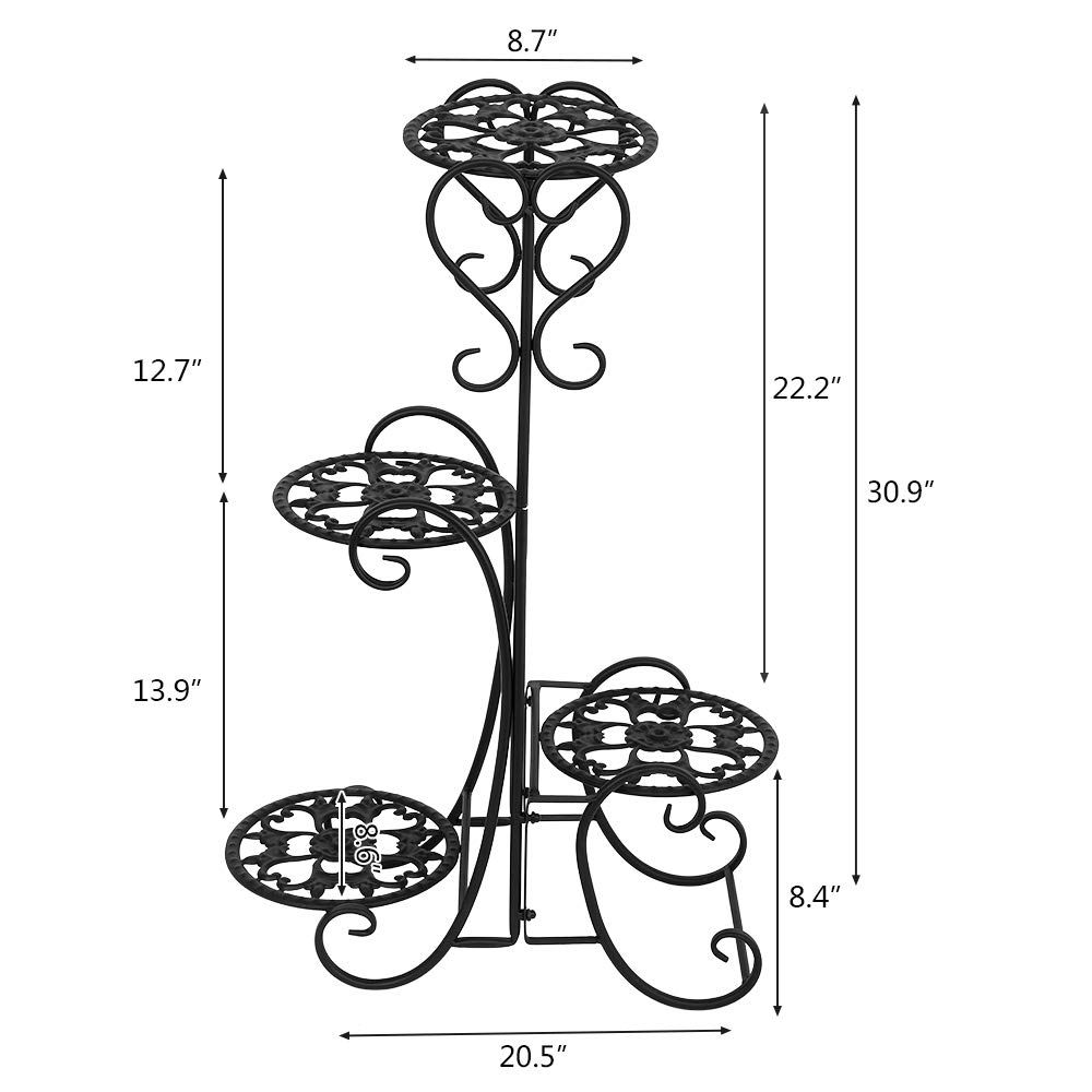 4-in-1 Tiered Metal Plant Stand for Indoor & Outdoor Use - 4-Tier Round Flower Shelf with Artful Design, Perfect for Medium & Large Pots - Ideal for Home, Garden, Balcony & Patio Decor