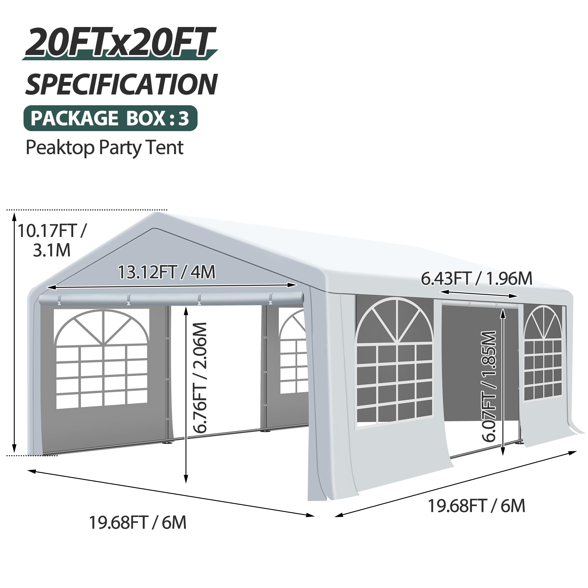 20'x20' Heavy Duty Canopy Party Tent with Removable Sidewalls & 4 Sand Bags - Waterproof Outdoor Wedding Tent for Birthday Parties, BBQ, Picnics & Backyard Events (20x20 FT)