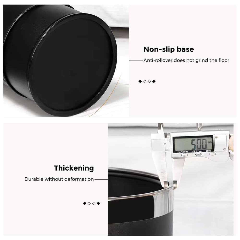 Open Top Metal Trash Can - Black Round Waste Basket for Hotel, Restaurant & Office Use - Durable Garbage Bin for Commercial Spaces, Reception Areas & Housekeeping