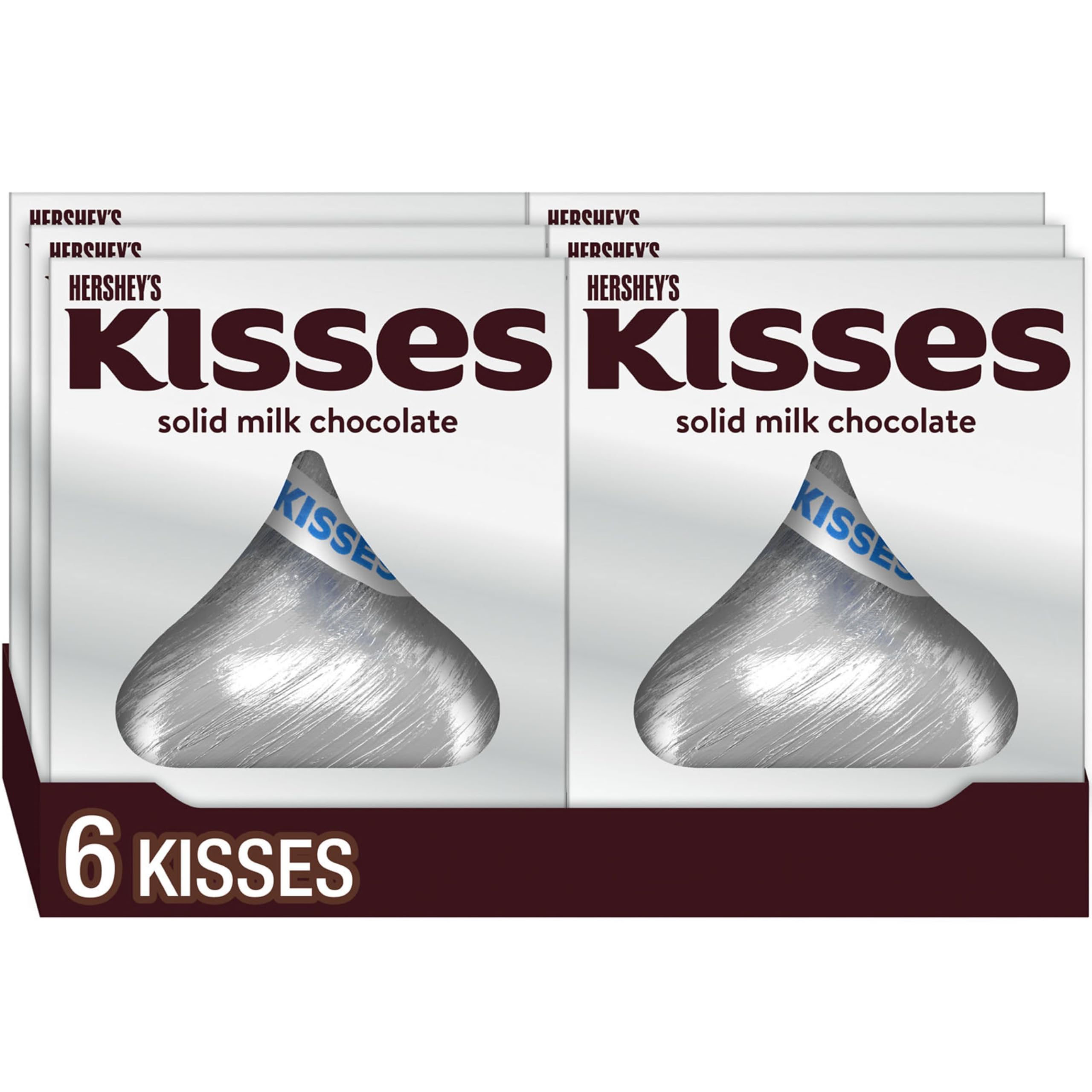 HERSHEY'S KISSES Solid Milk Chocolate Candy Gift Boxes - 7 oz (6 Count) - Perfect for Valentine's Day, Birthday Gifts & Party Favors
