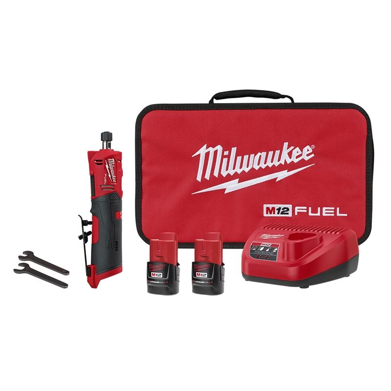 M12 FUEL 12V Brushless Cordless Straight Die Grinder Kit with 2 Batteries - Perfect for Metalworking, Wood Carving & DIY Projects