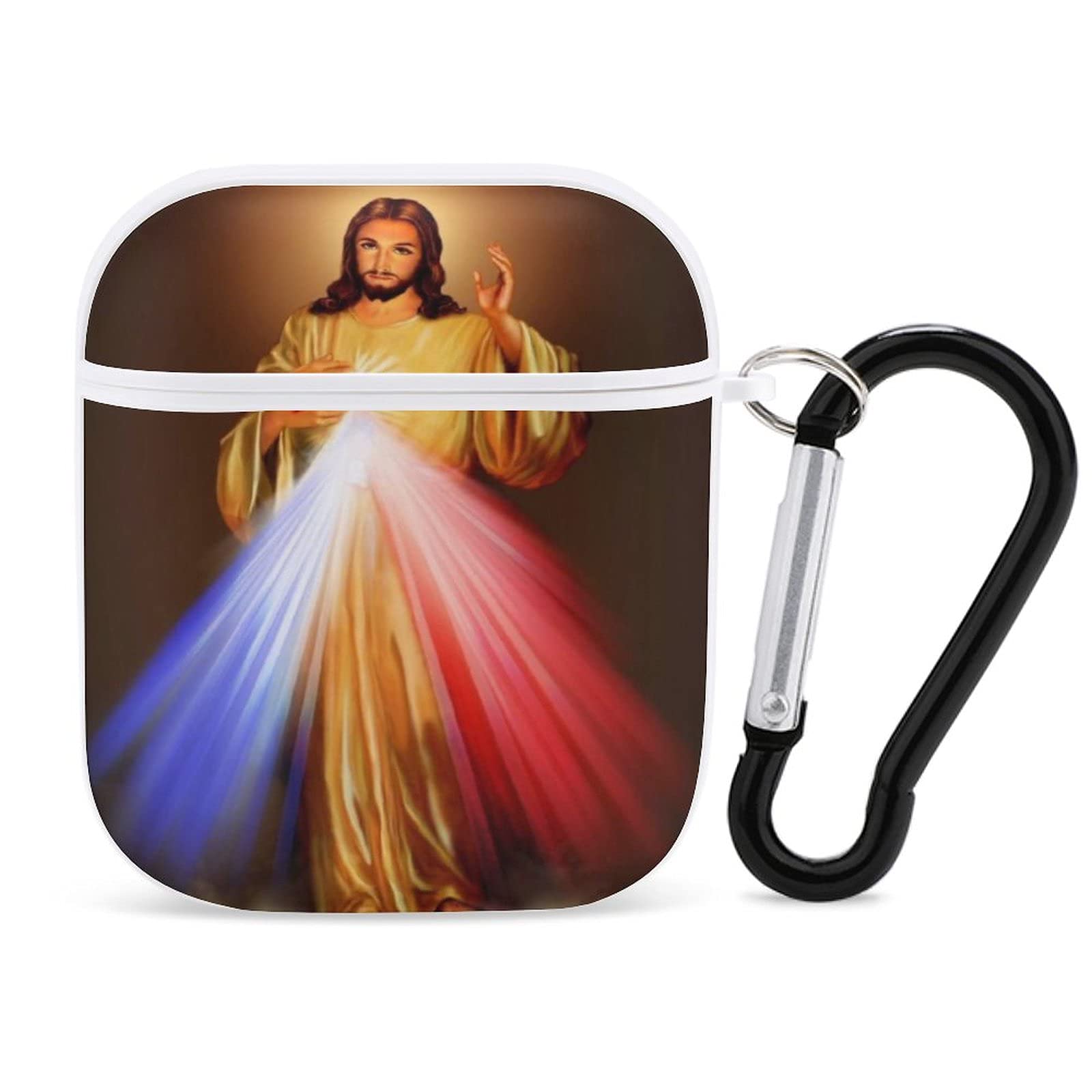 Apple AirPods 1 & 2 Case with Keychain - Motivational Jesus Christ & Divine Mercy Design - Soft Fabric Cover Compatible with Wired Charging - Perfect for Daily Use, Travel & Gift Giving