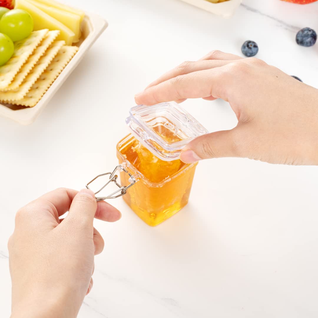 10-Pack 2.7oz Clear Plastic Clamp Lid Mason Jars with Airtight Seal - Perfect for Storing Spices, Sauces, Condiments & Meal Prep - Ideal for Restaurants, Catering & Home Canning