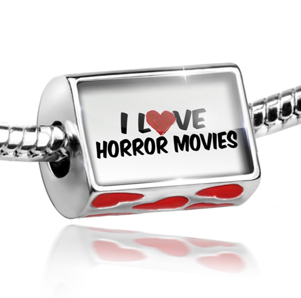 Horror Movie Lover Heart Bead Charm - Compatible with European Bracelets, Neon - Perfect for Halloween, Cosplay & Horror Fan Jewelry