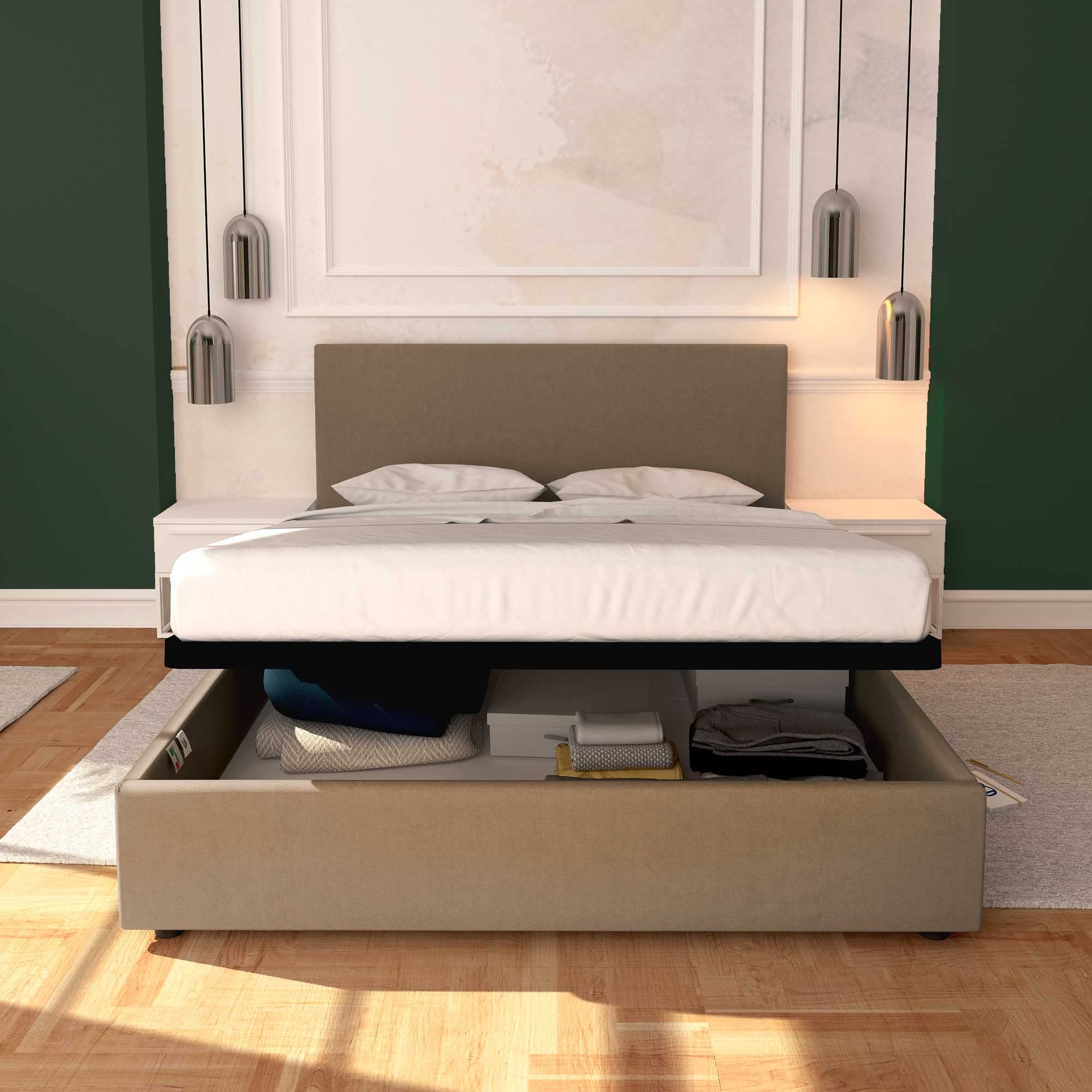 Baldiflex Single Bed Frame with Storage, Rossano Model - Synthetic Leather Upholstery, Slatted Base for Single Mattress, 180 x 200 cm, Elegant Headboard, Taupe Gray - Perfect for Small Bedrooms, Guest Rooms & Studio Apartments