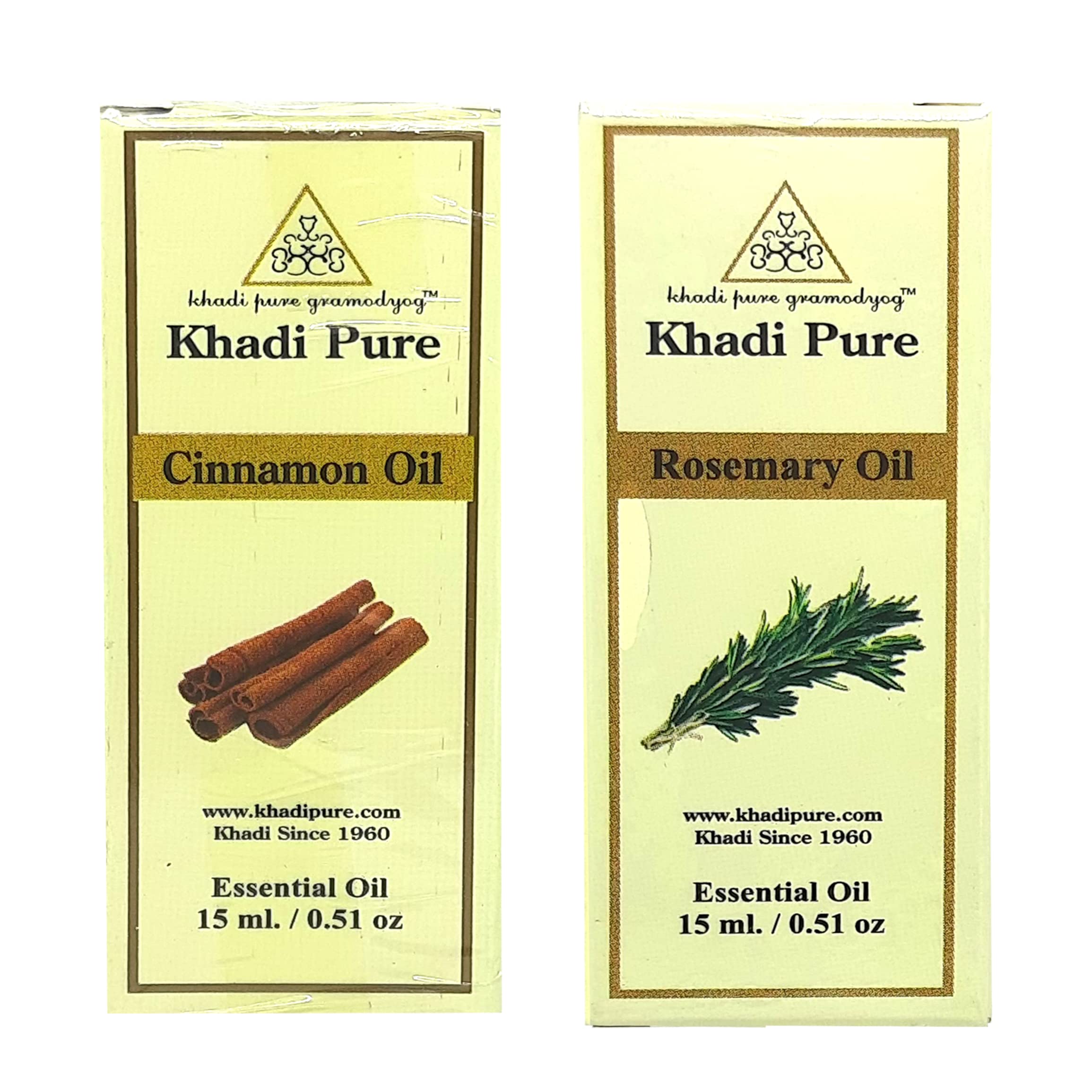 Khadi Pure Cinnamon & Rosemary Essential Oil 15ml (Pack of 2) - 100% Natural Aromatherapy Oil for Diffusers, Massage & Skin Care