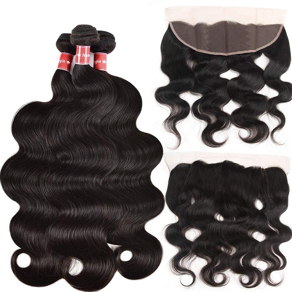 100% Unprocessed Brazilian Body Wave Human Hair Bundles with 13x4 Lace Frontal Closure - Natural Color (22 24 26+20 Frontal) | Perfect for Weaves, Wigs & Everyday Styling
