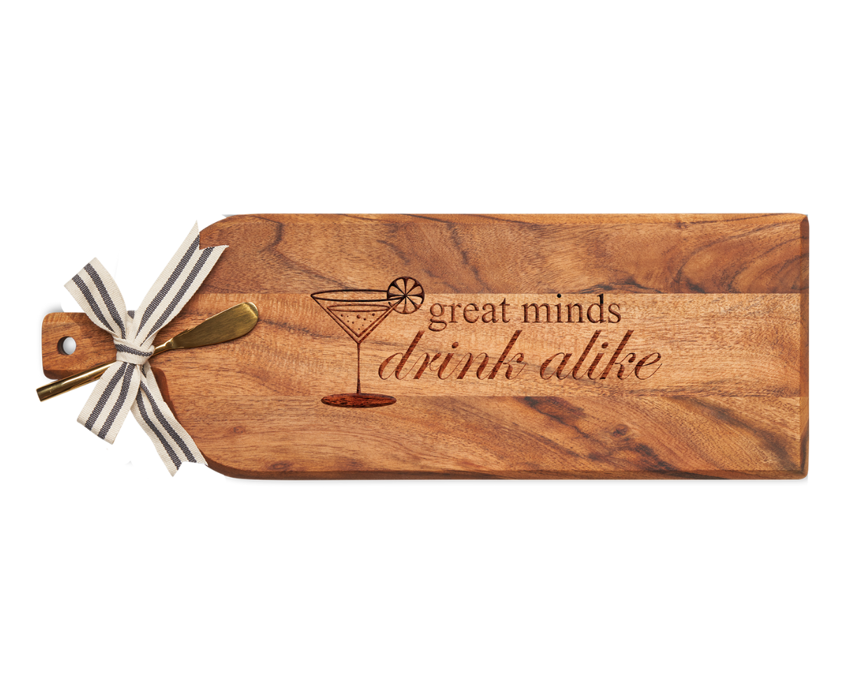 20 x 7 Inch Acacia Wood Beveled Charcuterie Board with Gold Cheese Spreader - Elegant Serving Tray for Wine & Cheese Parties, Wedding Gifts, and Entertaining