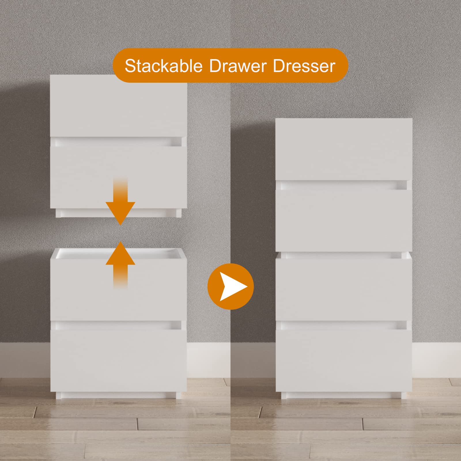 Furtble Stackable 2-Drawer Dresser - White Modern Storage Cabinet for Bedroom, Closet & Entryway | Small Nightstand with Drawers, Space-Saving Chest of Drawers (15.8 Inch) - Perfect for Apartments, Dorms & Small Spaces