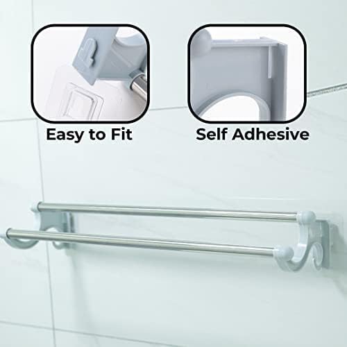 Stainless Steel Wall Mounted Towel Hanger - Multipurpose Bathroom & Kitchen Organizer with Self-Adhesive Installation | Space Saving Cloth Rack for Home, Hotel, RV & Office (Grey, Model FJ-07)