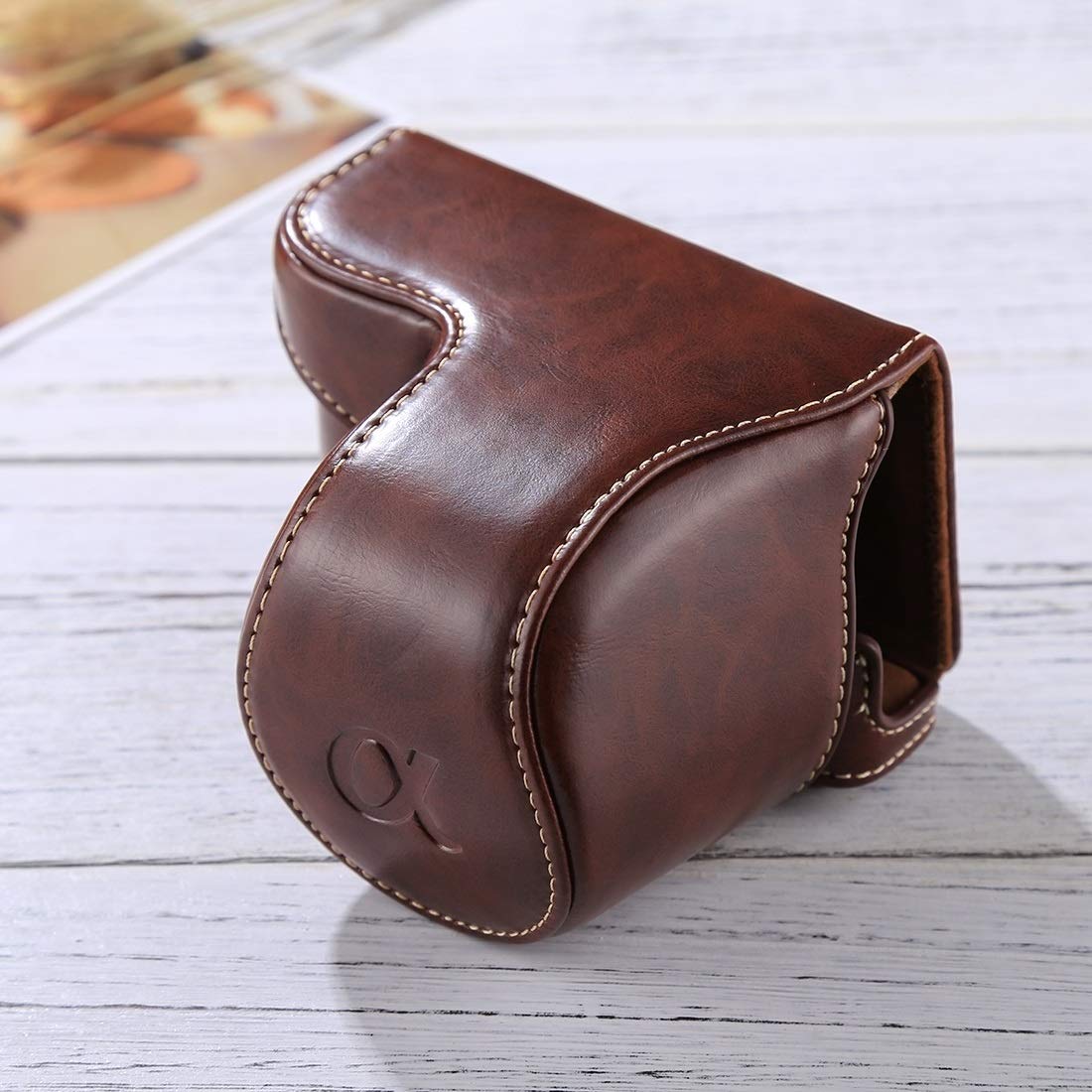 Premium PU Leather Camera Case Holster for Sony A5100 A5000 NEX-3N - Full Body Protection with Adjustable Strap (Fits 16-50mm & 40.5mm Lens) - Coffee Color - Perfect for Travel Photography & Outdoor Adventures