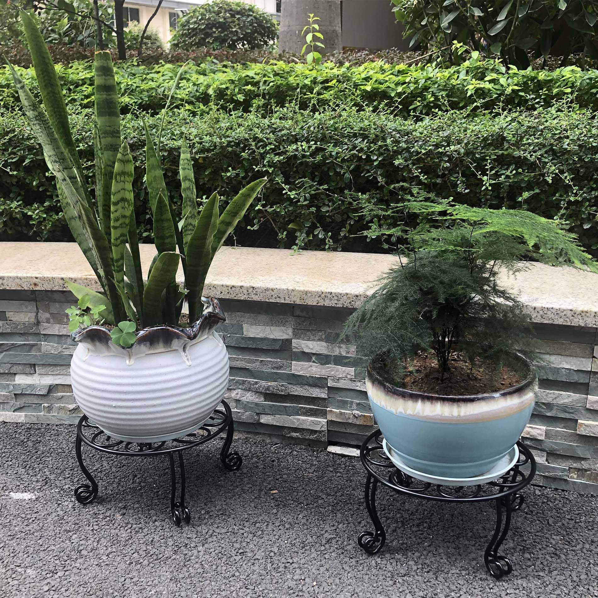 2 Tier 28.4 Inch Tall Metal Plant Stand - Set of 2 Indoor/Outdoor Flower Pot Holder with 6 Inch Height - Perfect for Balcony, Patio, Garden Decor and Home Plant Display